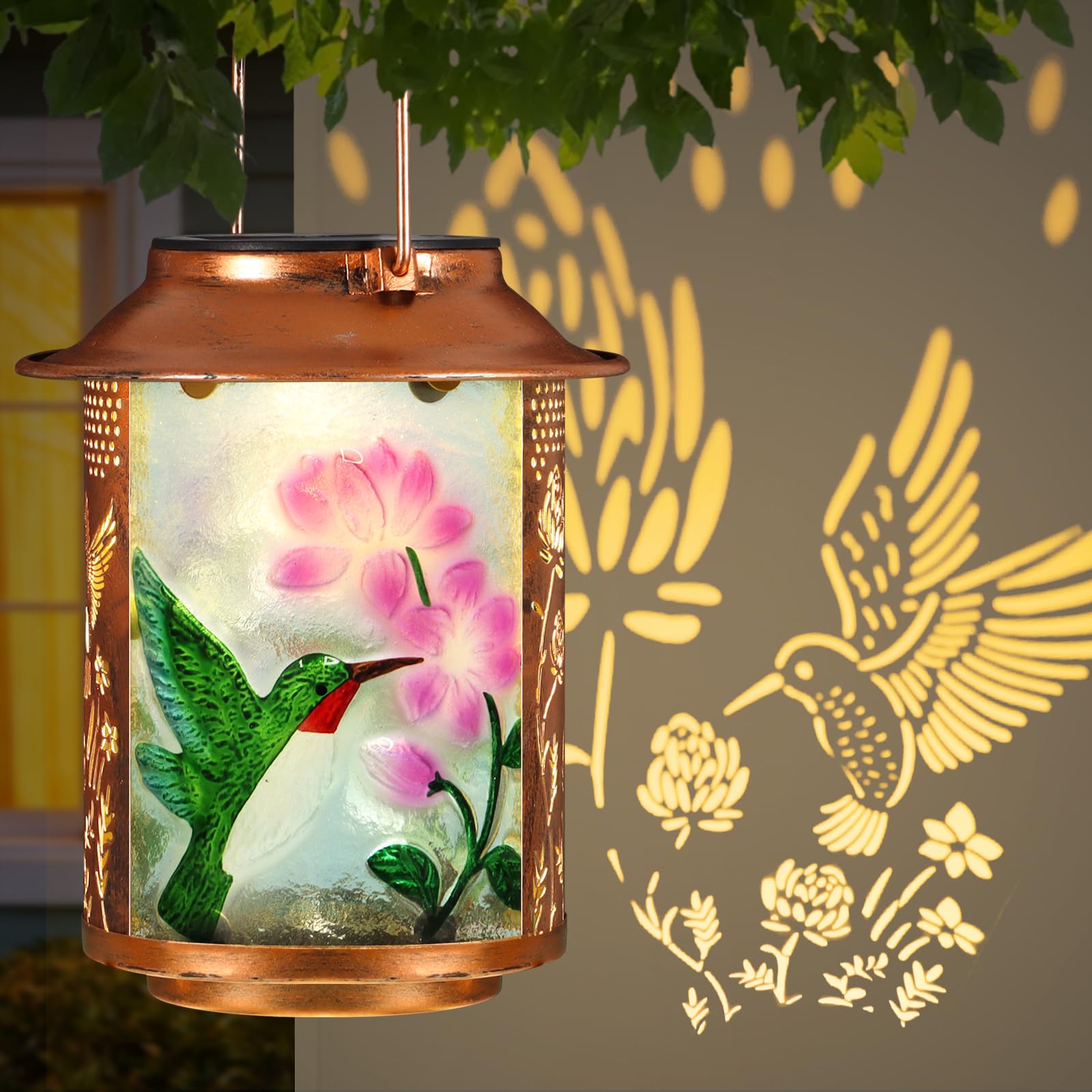 Hummingbird Solar Lanterns Outdoor Waterproof,Birthday Gifts for Women Mom Grandma Garden Decor,Hanging Solar Lights Wall Mount 