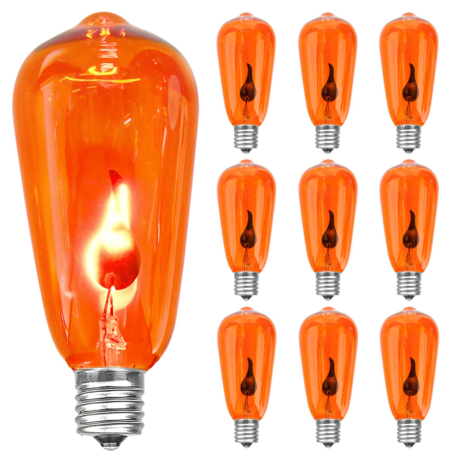 Flickering Orange Lights Bulbs, Halloween Flicker Flame Light Bulbs, ST40 Bulb Dances with a Flickering Orange Glow, Edison Bulb