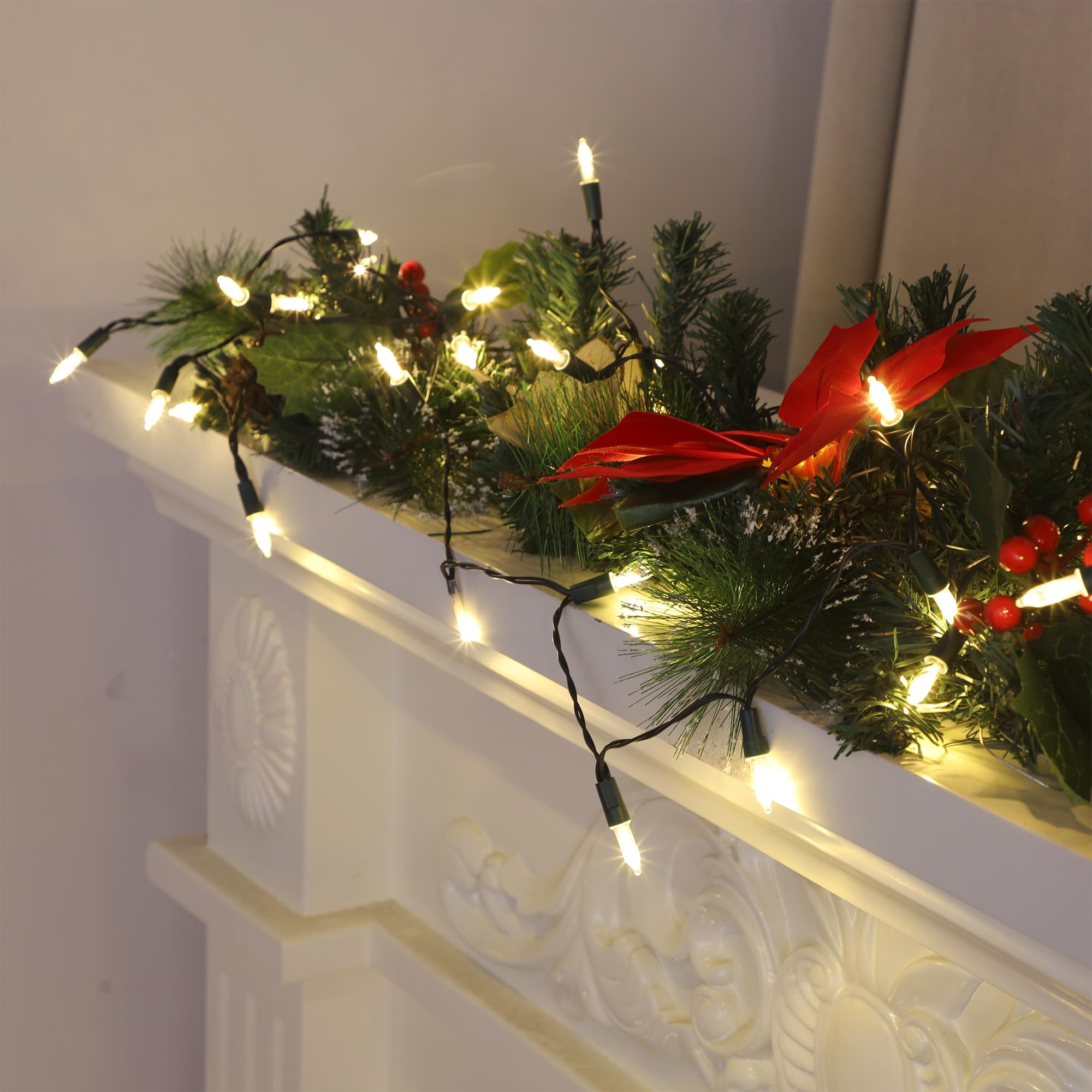 Blissun Christmas Lights, 50-Count Battery Operated Mini String Light Set, 16 ft, Warm White, 4 Pack, Model LLP 50WW4