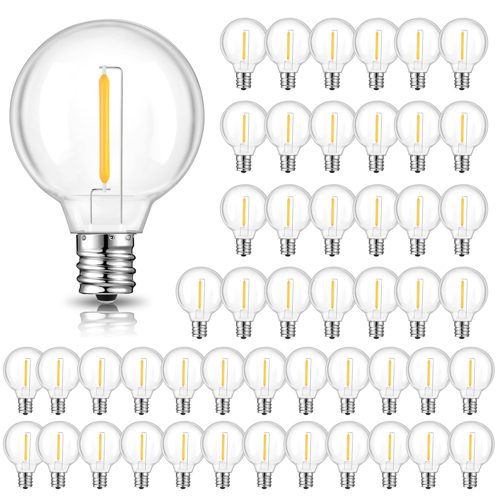 Gvvoohome 48+2 Pack G40 Led Replacement Bulbs For Outdoor String Lights, Dimmable, Warm White, E12 Screw Base, Waterproof Led Gl