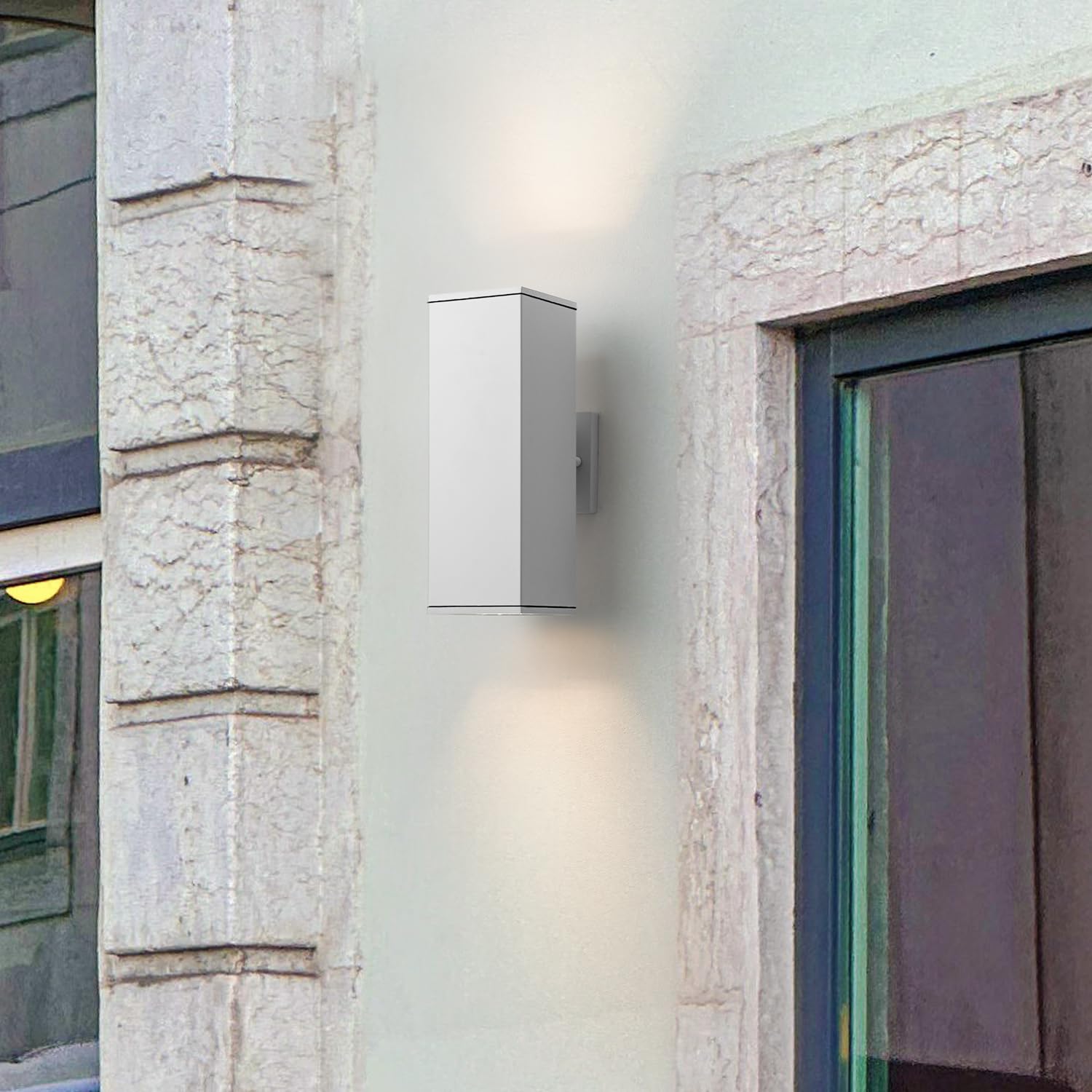 mirrea 14in Outdoor Porch Light, 2-Pack Waterproof Wall Sconce, Aluminum, Matte White, Model BH004
