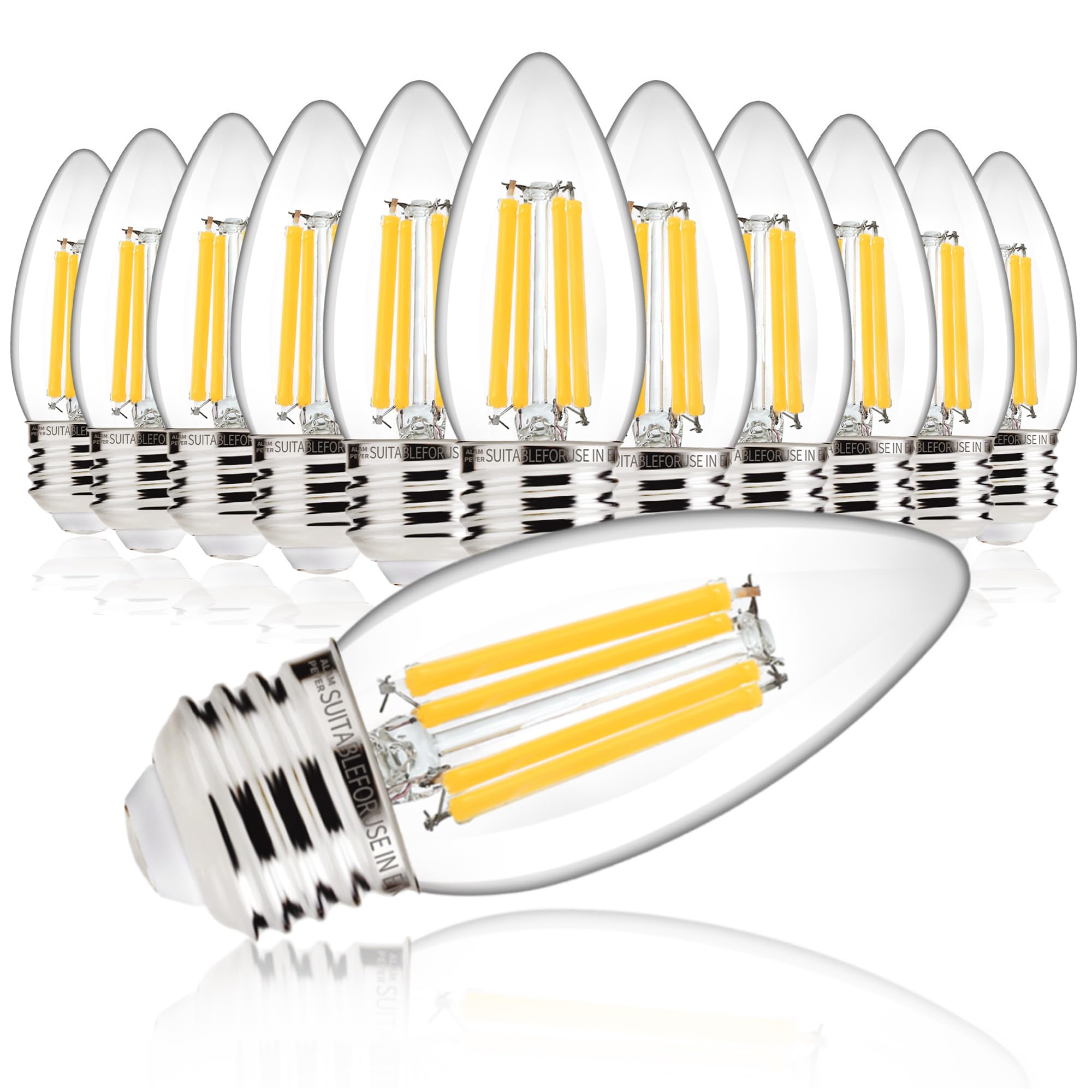 ALAMPEVER 12 Pack Chandelier Light Bulbs 100W Equivalent, 800LM E26 Edison Bulb, Dimmable LED Light Bulb, 5000K Daylight White, 