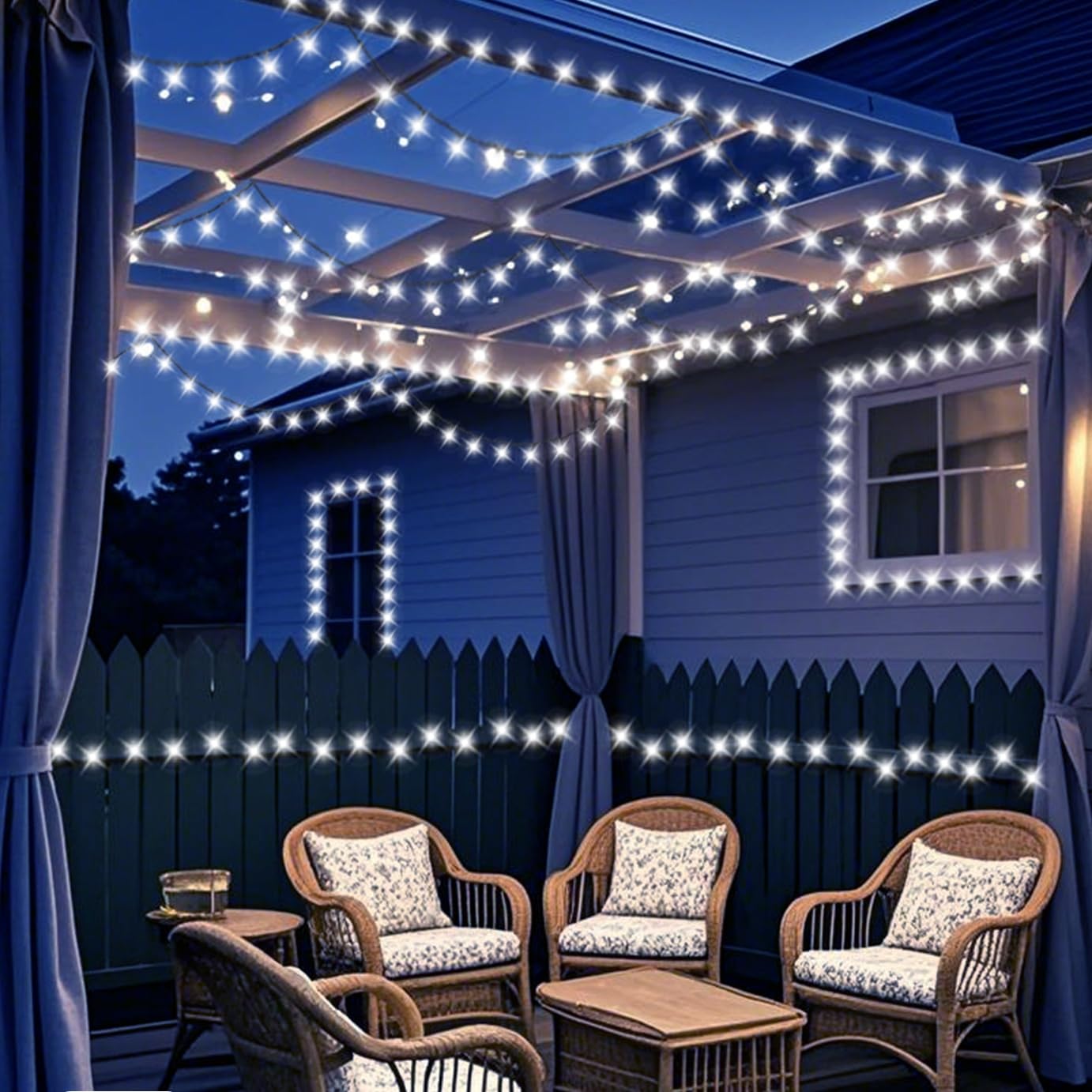 QITONG Solar Christmas Lights Outdoor, 66ft 200 LED, 2 Pack, Waterproof, Green Wire, White