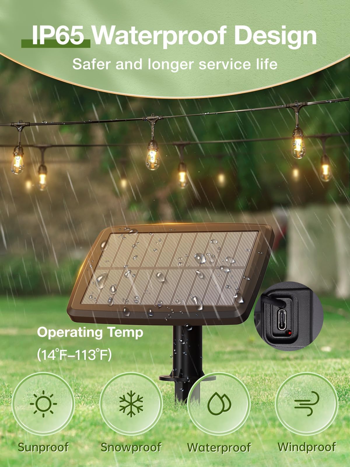 Addlon 54Ft(48+6) Solar String Lights Outdoor Waterproof With Usb Port & Remote Control Dimmable Solar Patio Lights Ip65 Solar P