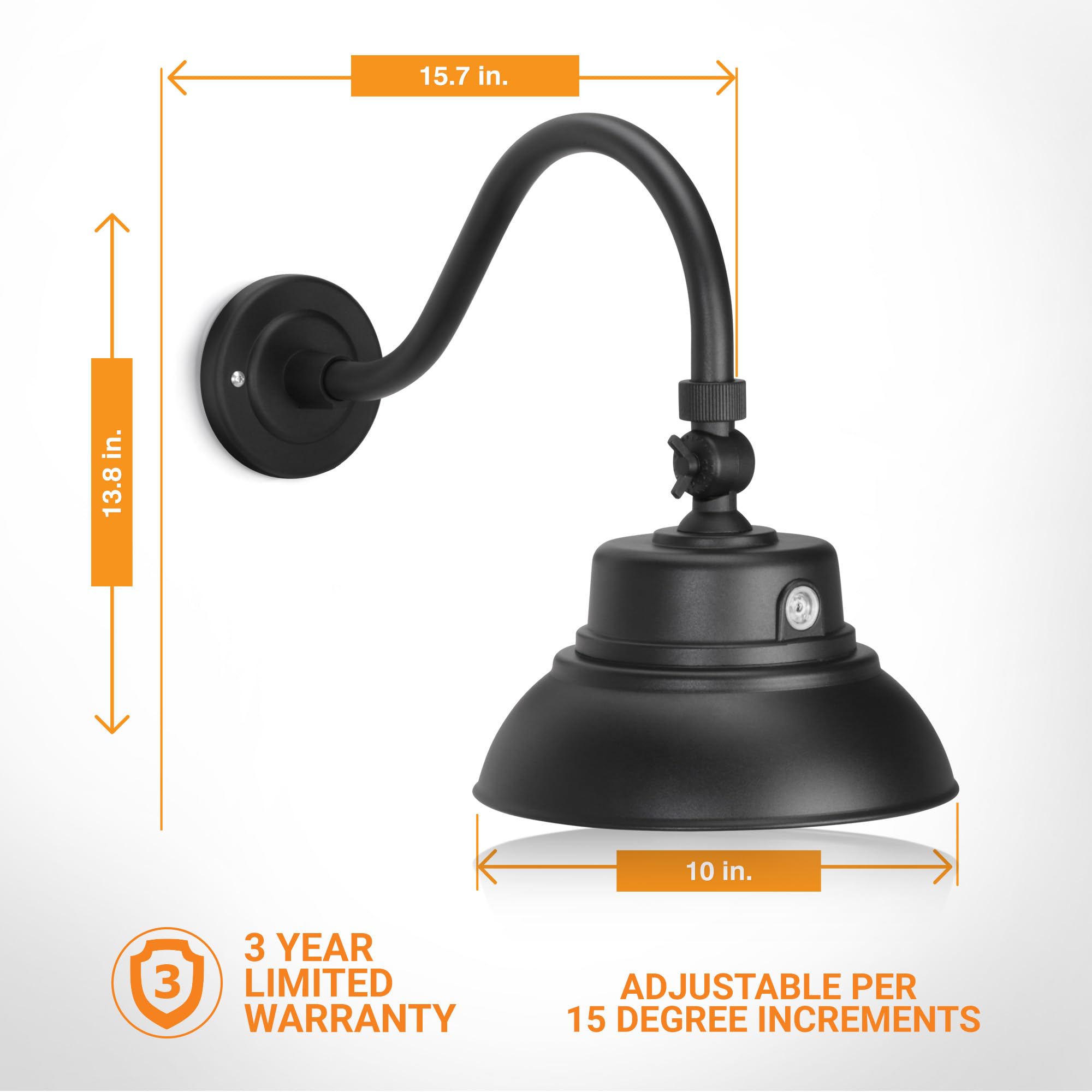 HTM LIGHTING SOLUTIONS 2 Pack Gooseneck Barn Light LED Fixture 10in. Black Swivel Head Photocell 25W 2000lm Energy Star ETL Listed