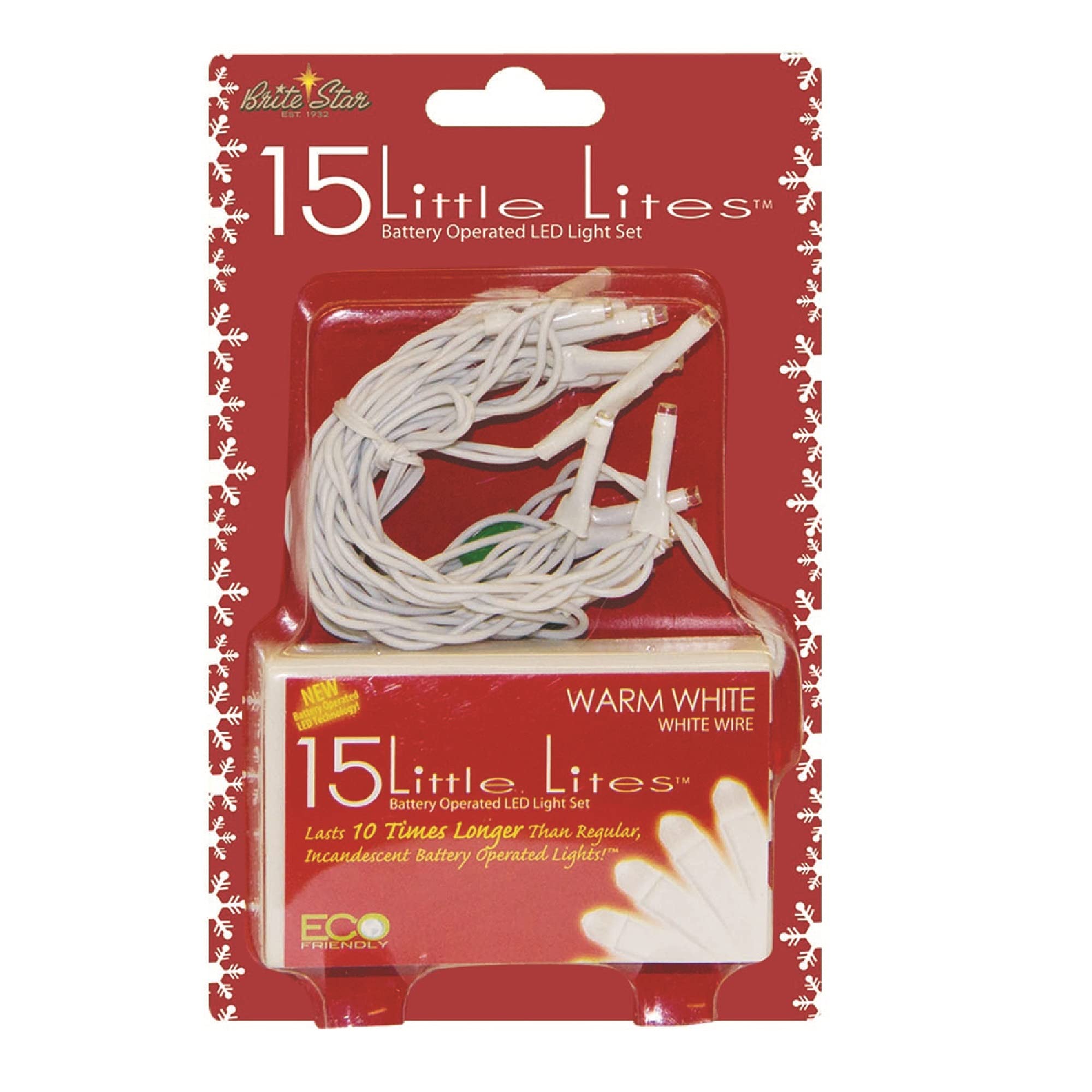 Brite Star Battery Operated LED Light, 15 Lt, Warm White, Plastic, Model 41-103-00, White Wire