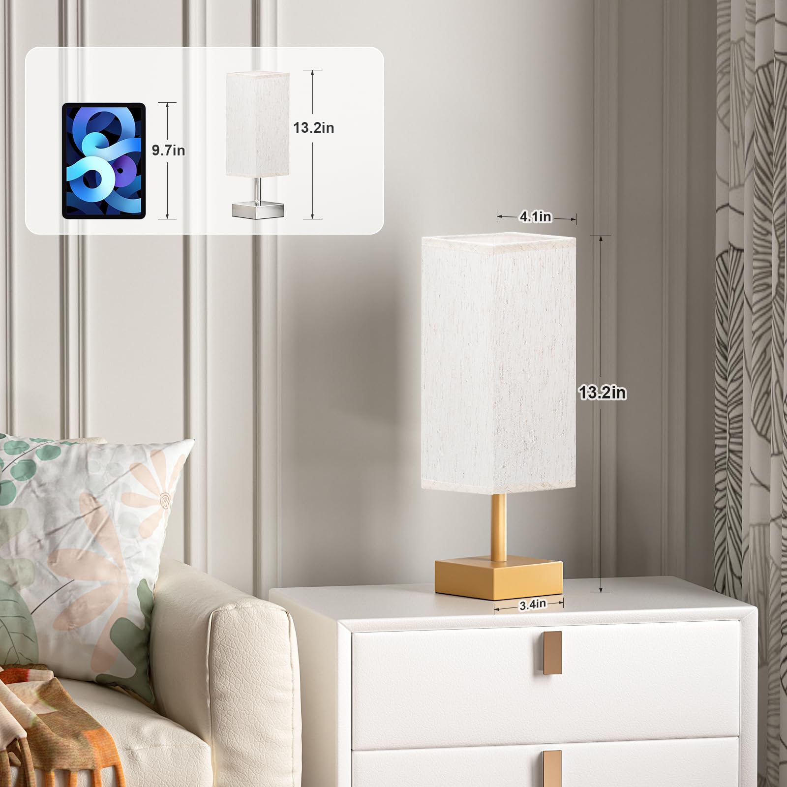 Aooshine Gold Small Table Lamp - Bedside Lamp For Bedroom, Minimalist Nightstand Lamp With Square Fabric Shade, Desk Lamp For Ki