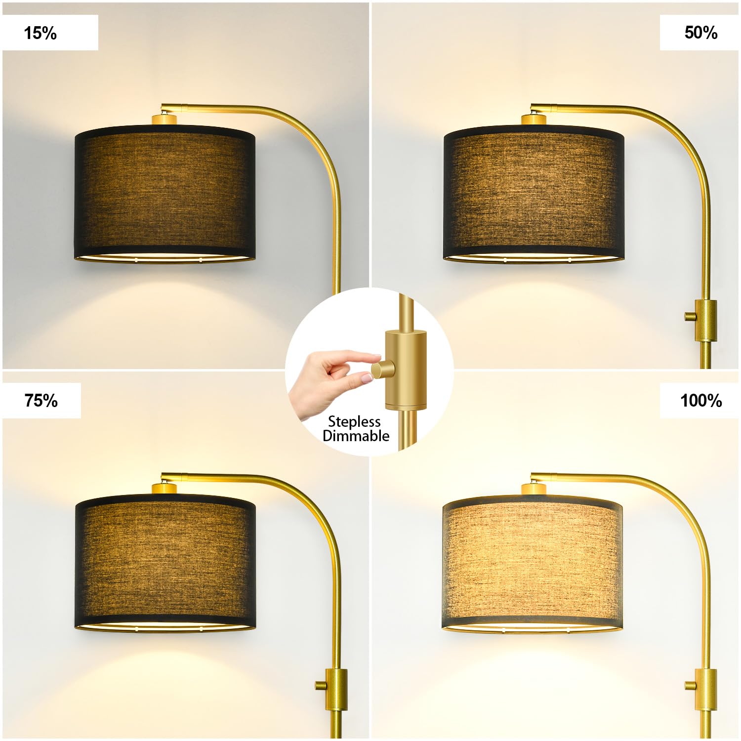 ?Upgraded? Dimmable Gold Floor Lamp, 1200 Lumens Led Bulb Included, Arc Floor Lamps For Living Room Modern Standing Lamp With Bl