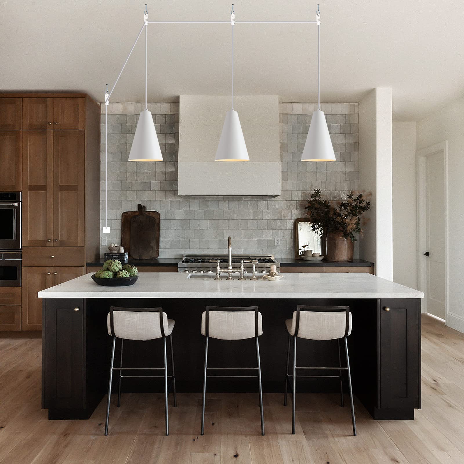 Dijiahua White Plug In Pendant Light, Metal Shade, Modern Farmhouse Chandelier, 1 Pack, Model P-JDH056