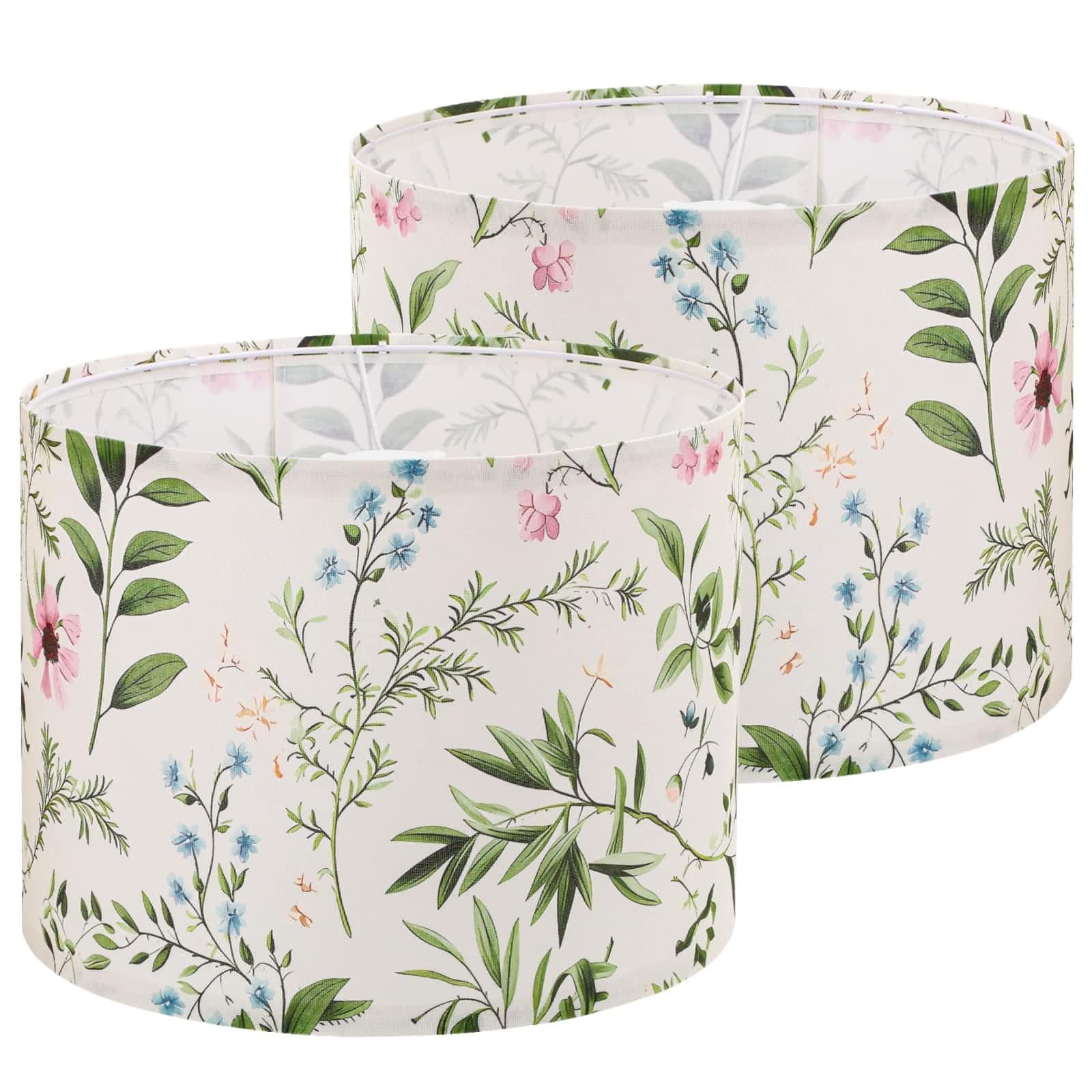 Haultop Drum Lamp Shades Set of 2, 13x13x10in Fabric Lamp Shade, Lampshade with Leaves and Floral Print, Lamp Shades for Table L