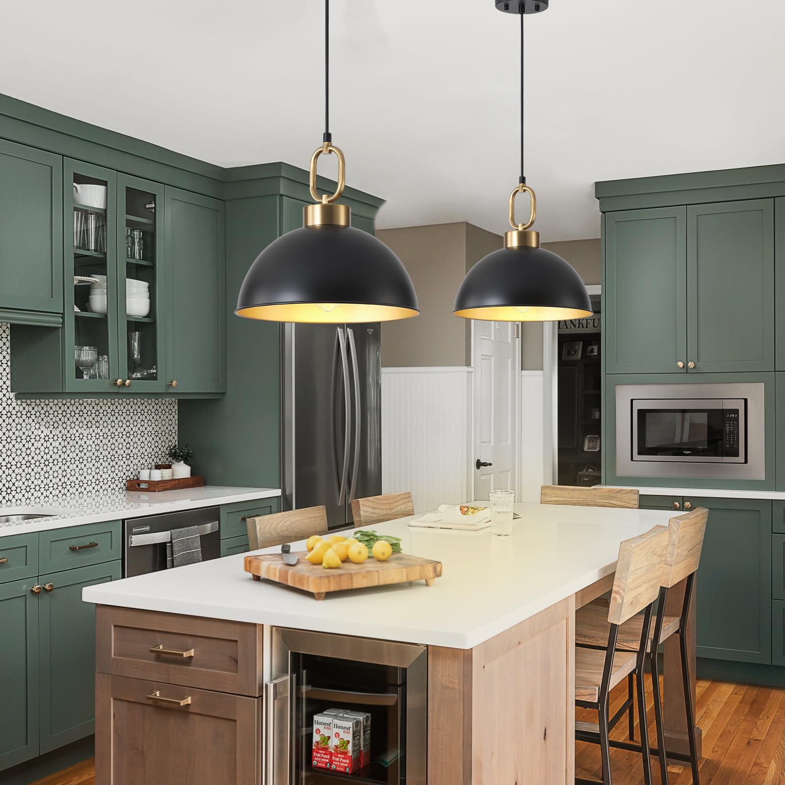 Farmhouse Pendant Light Fixture 1 Pack, Space Saving Industrial 12.2 In Hanging Light, Matte Black With Gold Handle, Adjustable