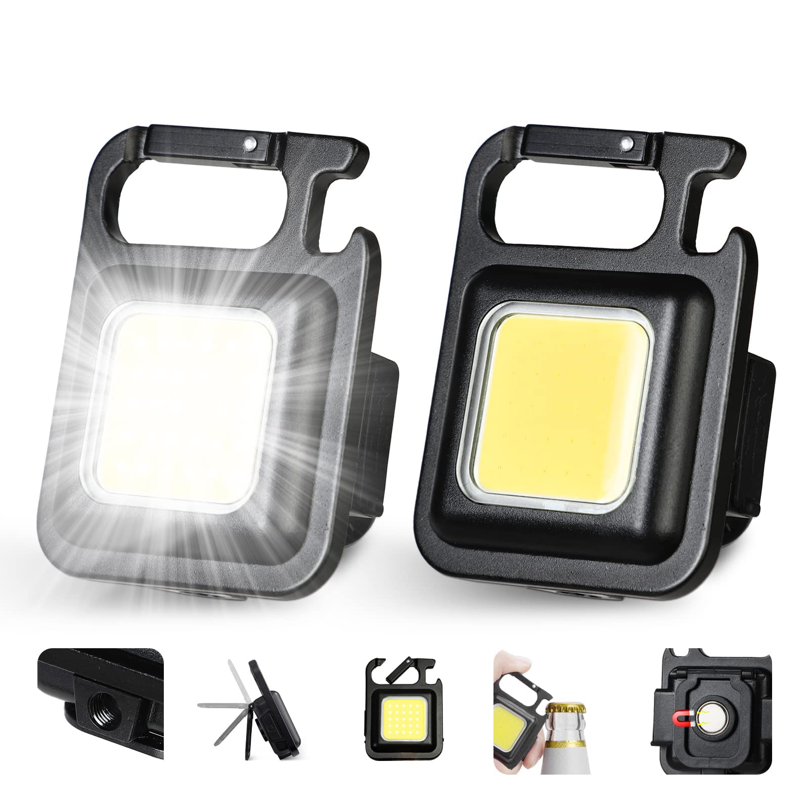 Portable Small Led Keychain Flashlights COB Work Light 2000Lumens Rechargeable Waterproof 4 Light Modes Mini COB Working Flashli