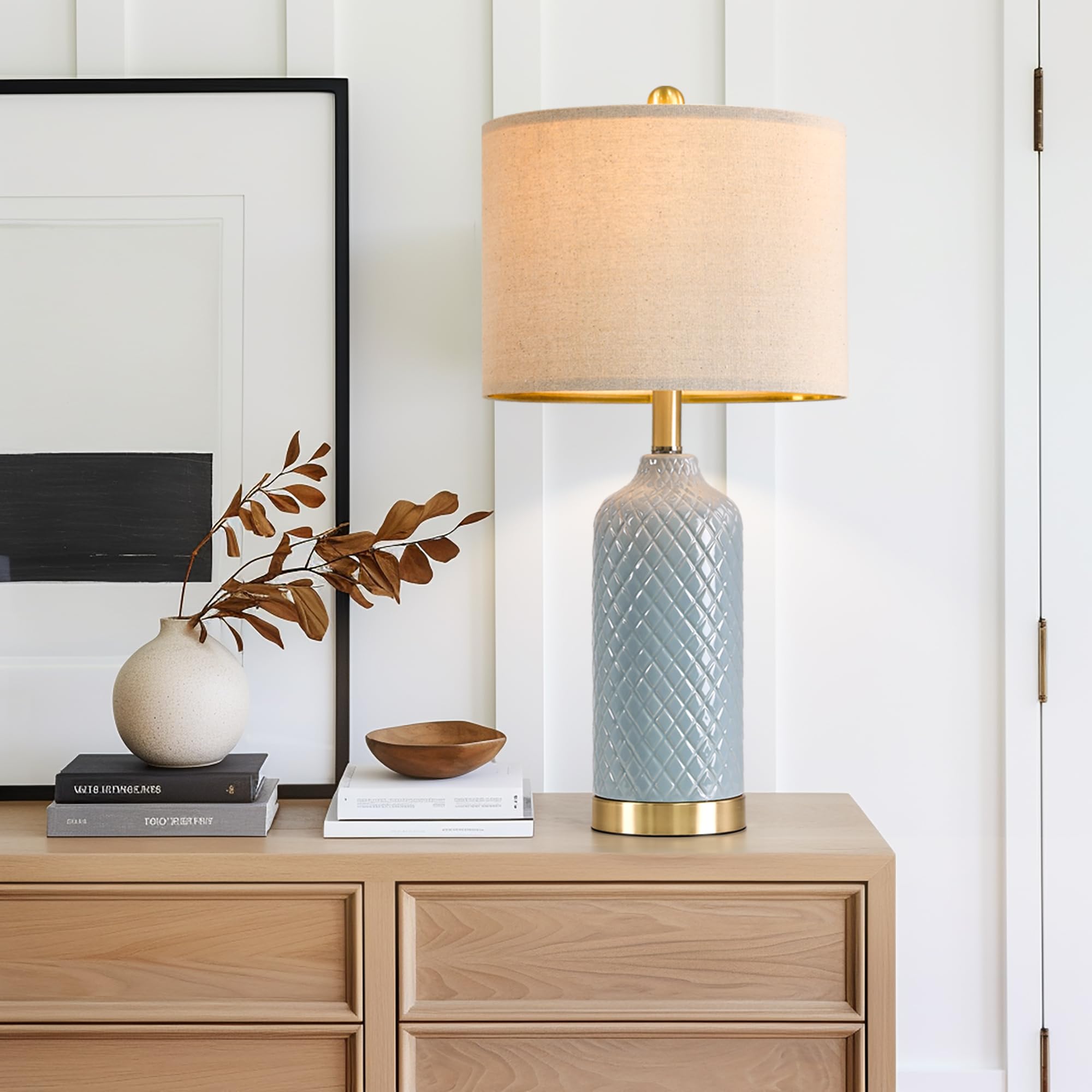 G-Safava Modern Blue Ceramic Table Lamps Set Of 2 For Living Room & Bedside Lighting