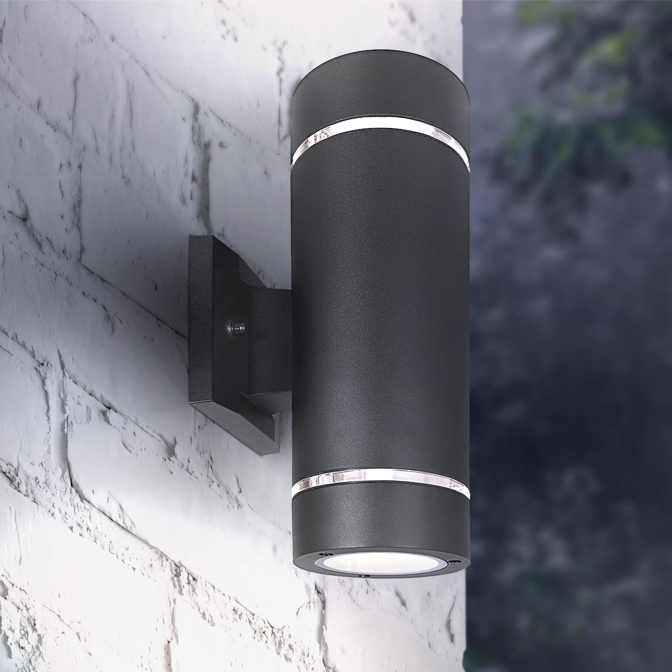 ASD 2-Way Round Cylinder Wall Light Fixture, Dimmable, Waterproof, Black, 6 Pack, Model A-OCLR-2B-BK-6p, Durable Aluminum Housing