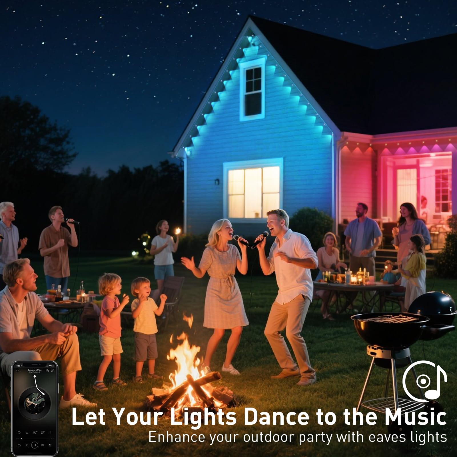 YIBULAYIN 400FT Smart RGB Outdoor Lights, Waterproof LED Eaves Lighting, App/Remote Control, Multicolor, Model X50