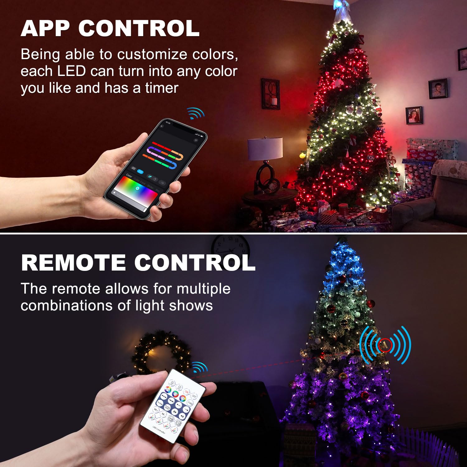 2win2buy 160 LED Christmas Tree String Lights - Multicolor, IP65 Waterproof, Smart APP Control, Remote Color Changing, Model HYGX5V-DK160L
