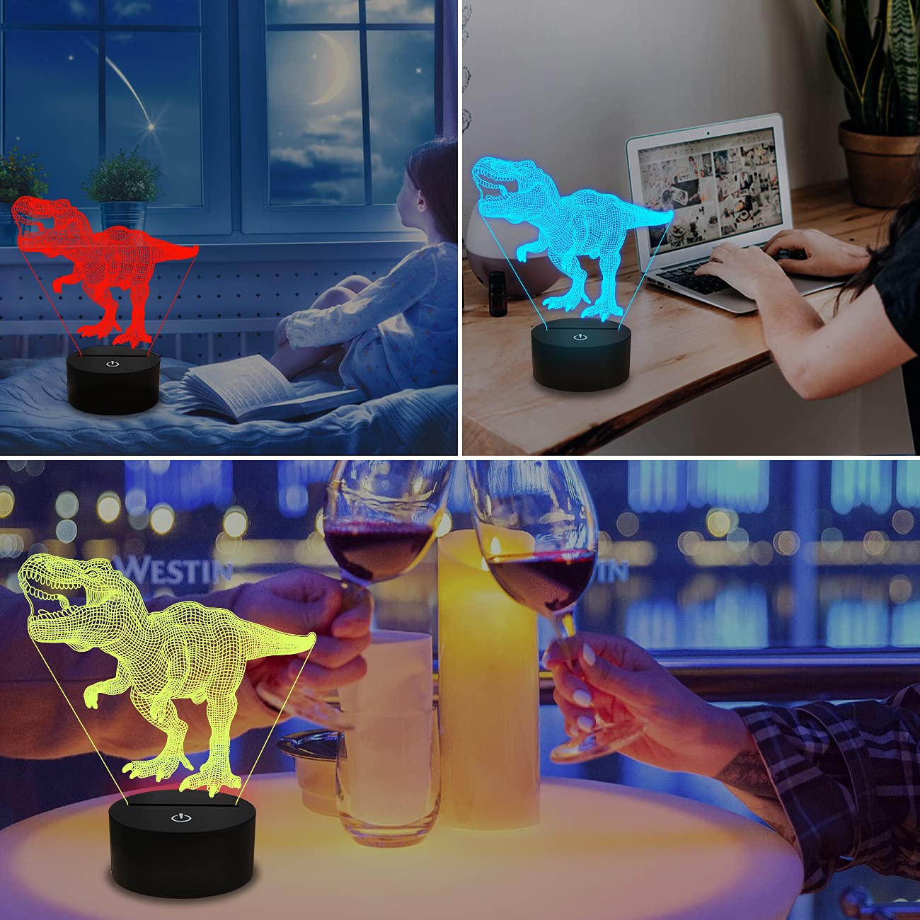 FULLOSUN Dinosaur Gifts, Night Light for Kids Dinosaur T-rex 3D Night Light Bedside Lamp with Remote Control 16 Color Changing X