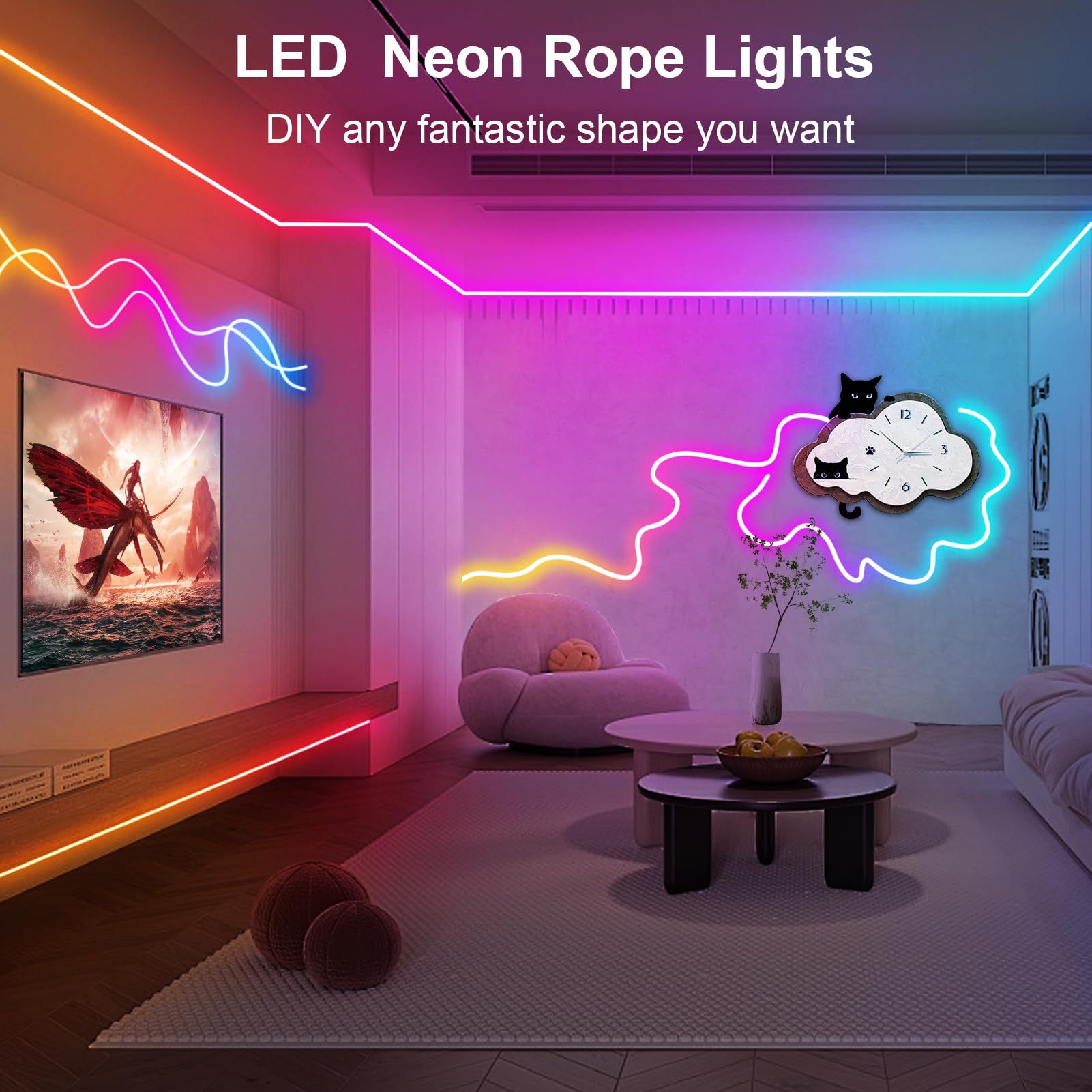Cciland 33Ft Rgb Neon Rope Lights, Music Sync Control With App/Remote Flexible Rope Lights Color Changing, Ip68 Waterproof Neon