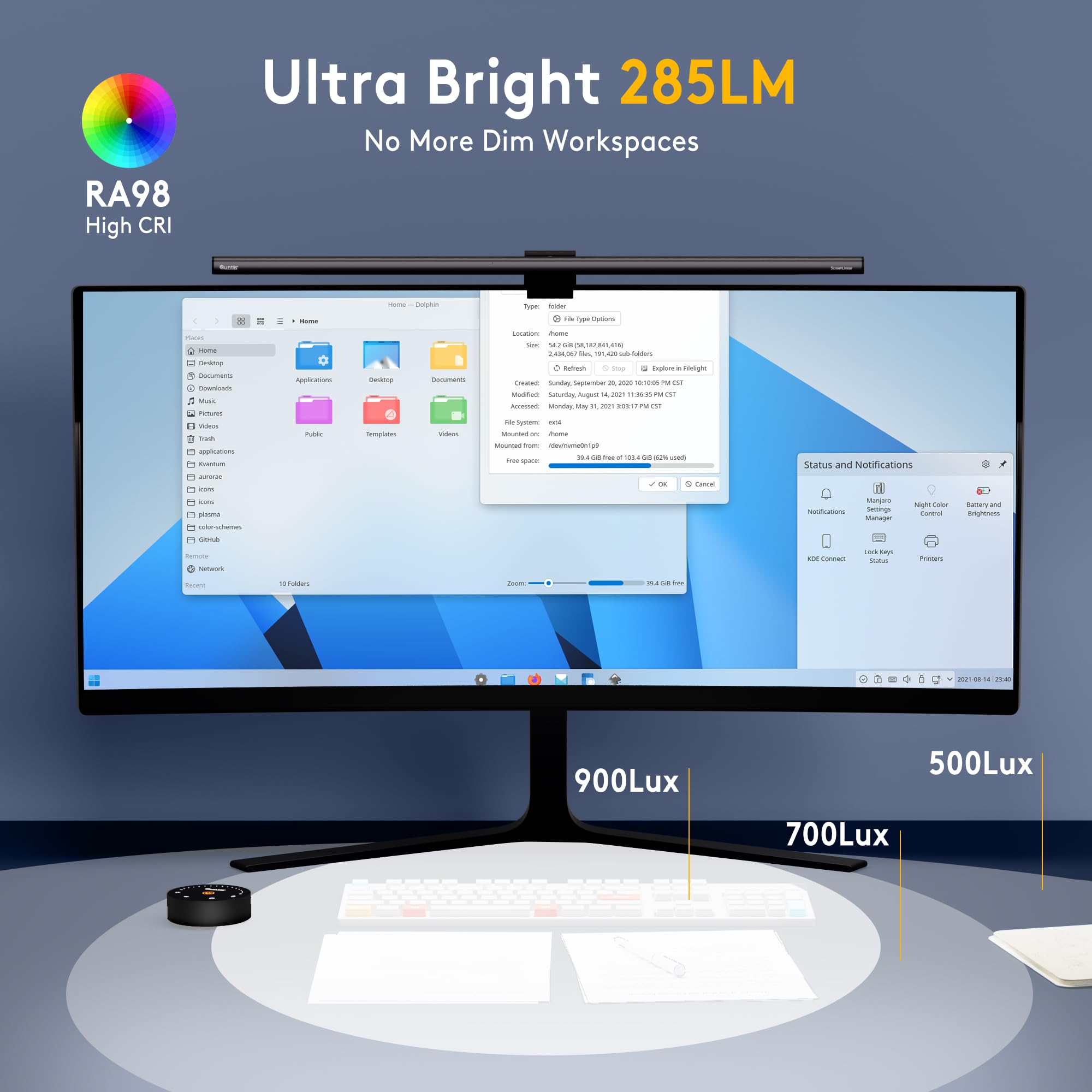 Quntis Computer Monitor Light - Radar Motion Sensor, Eye-Care, Remote Control, Stepless Dimming, Gray, Model LI-HY-0209-GY