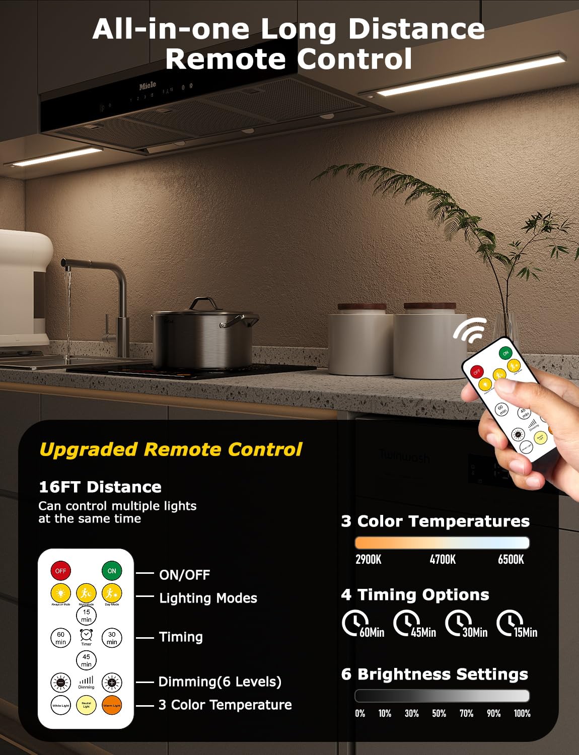 16'' Thin Motion-Activated Under Cabinet Lighting, Aluminum Alloy Under Counter Lights For Kitchen, 3-Color-Temps Magnetic Close