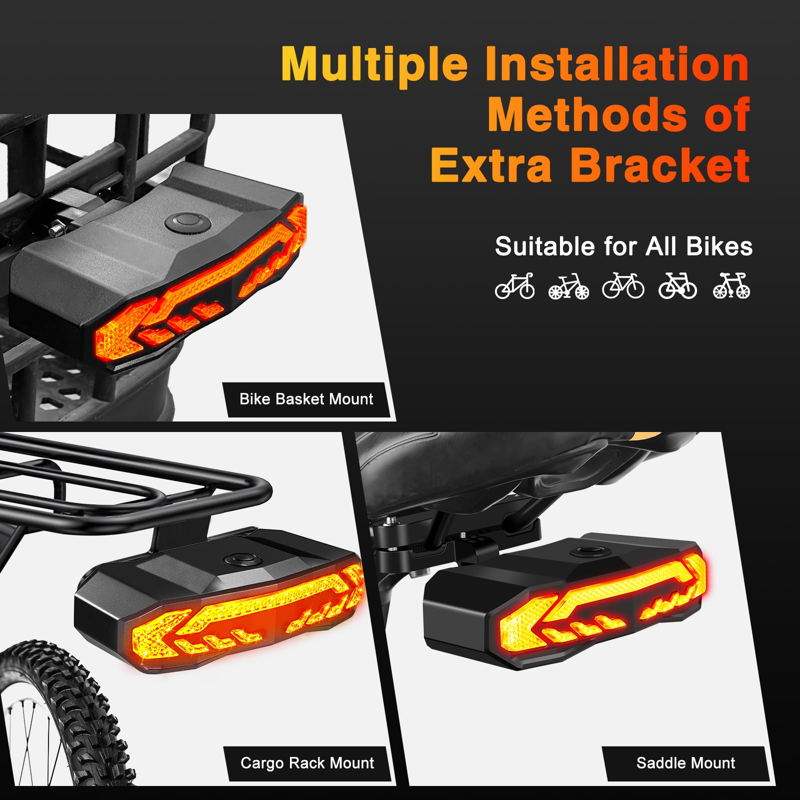NineLeaf Smart Bike Seat Tail Light Kit - Anti-Theft Alarm, USB Rechargeable, IP65 Waterproof, Includes Seatpost & Saddle Bracket, Model KS-SF31