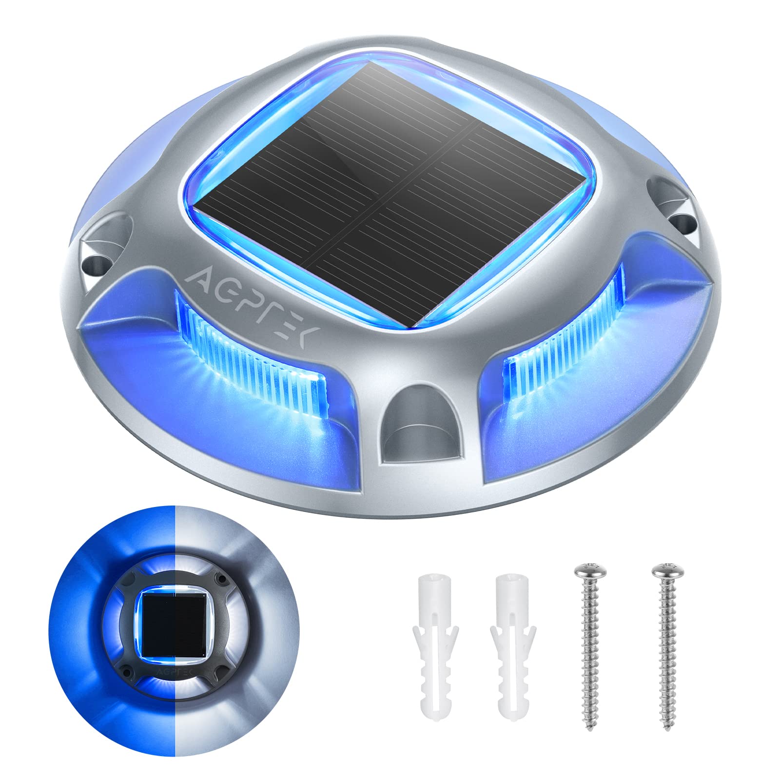 AGPTEK Solar Driveway Lights Solar Deck Lights 1 Pack, 2 Color Modes Dock Lights Marine Outdoor Waterproof LED Solar Driveway Ma