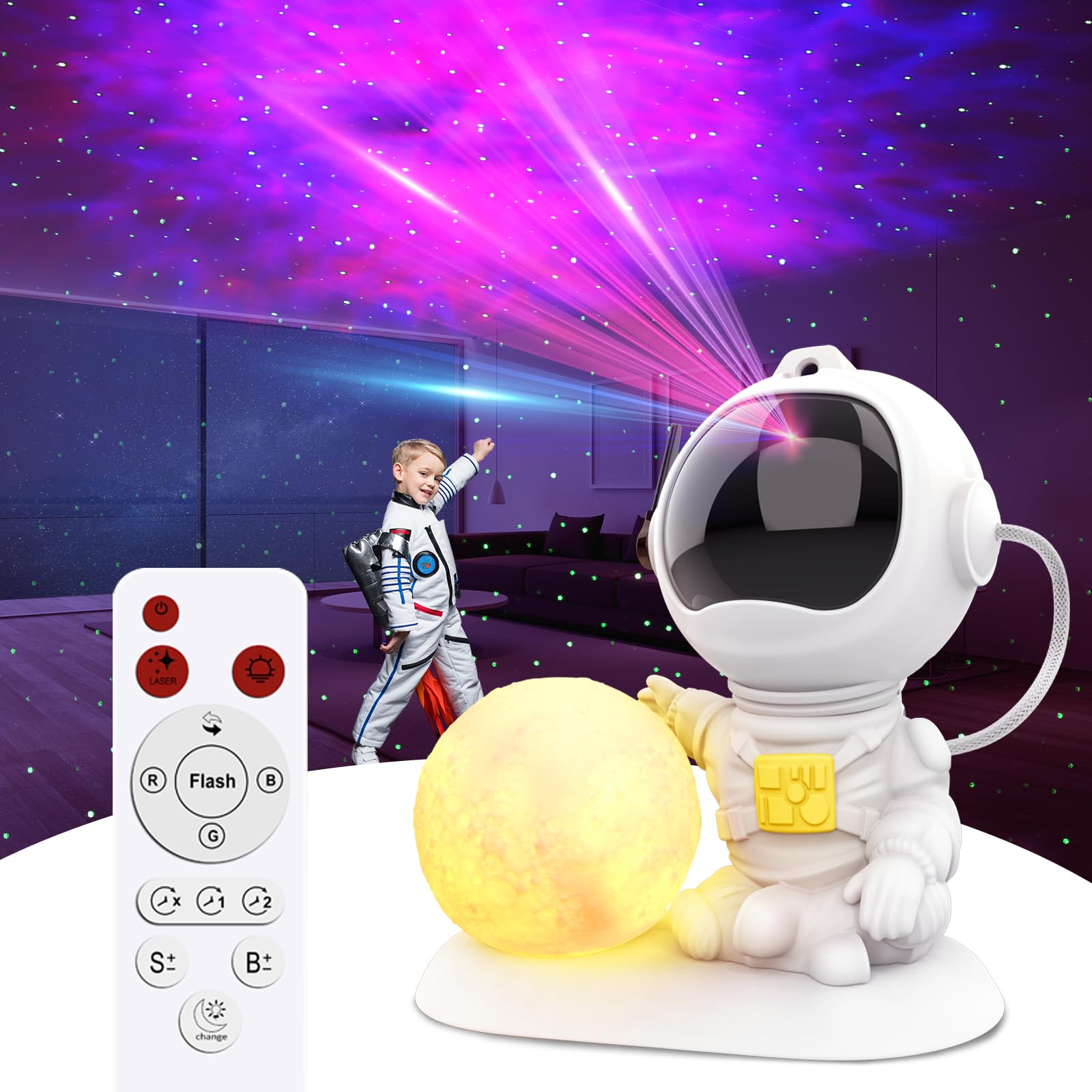 Astronaut Galaxy Projector, 3 in 1 Star Projector with 3.5 inch Moon Lamp, Remote & Timer, 33 Light Effects Space Projector for Bedroom, Kids Adults Room Decor Aesthetic, Gifts for Christmas Birthdays