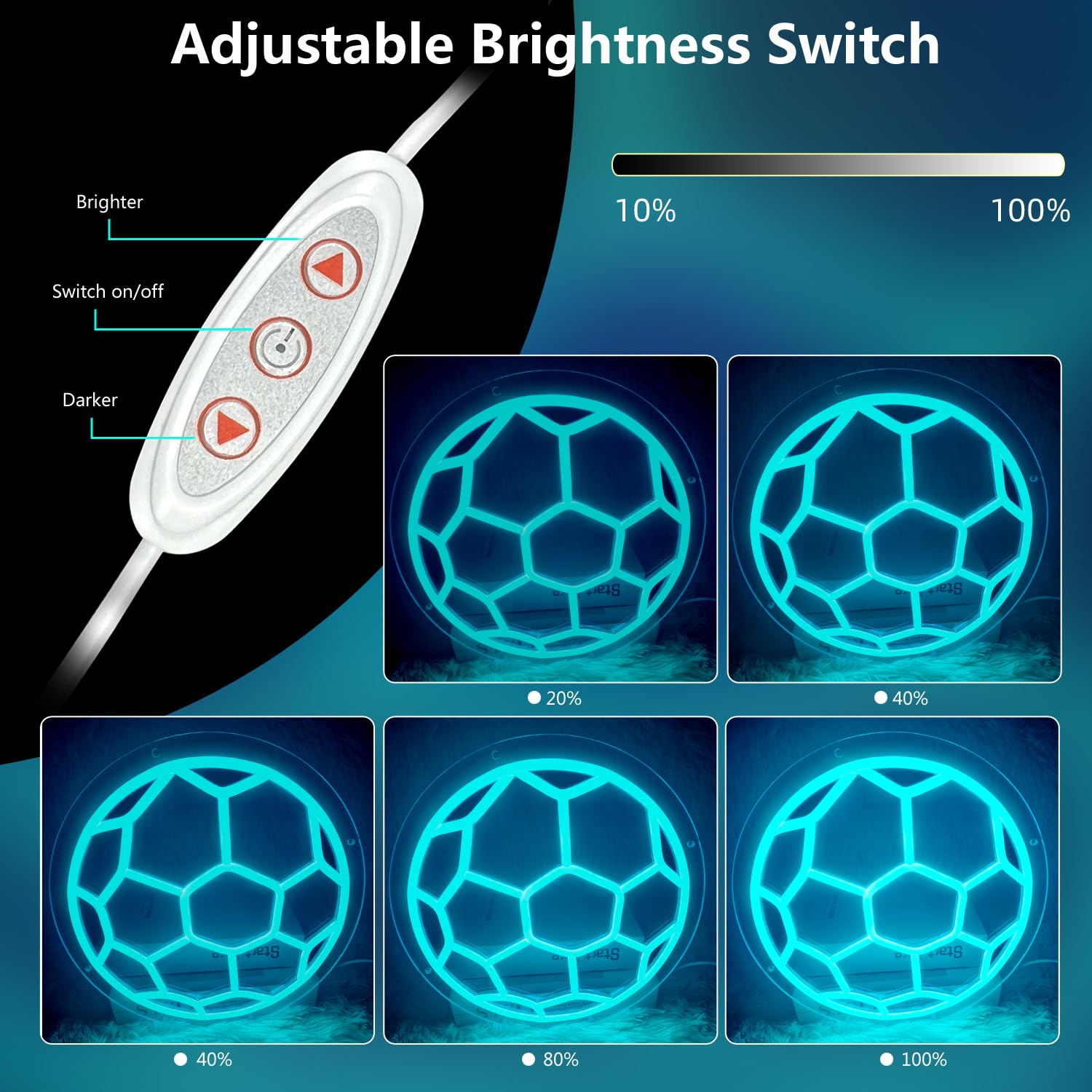 Soccer Neon Sign  Dimmable Led Neon Lights For Wall Decor  Football Neon Signs Usb-Powered  Sports Neon Signs For Room Bedroom Decor Unique Gift For Teen Boys & Soccer Fans(Ice Blue)