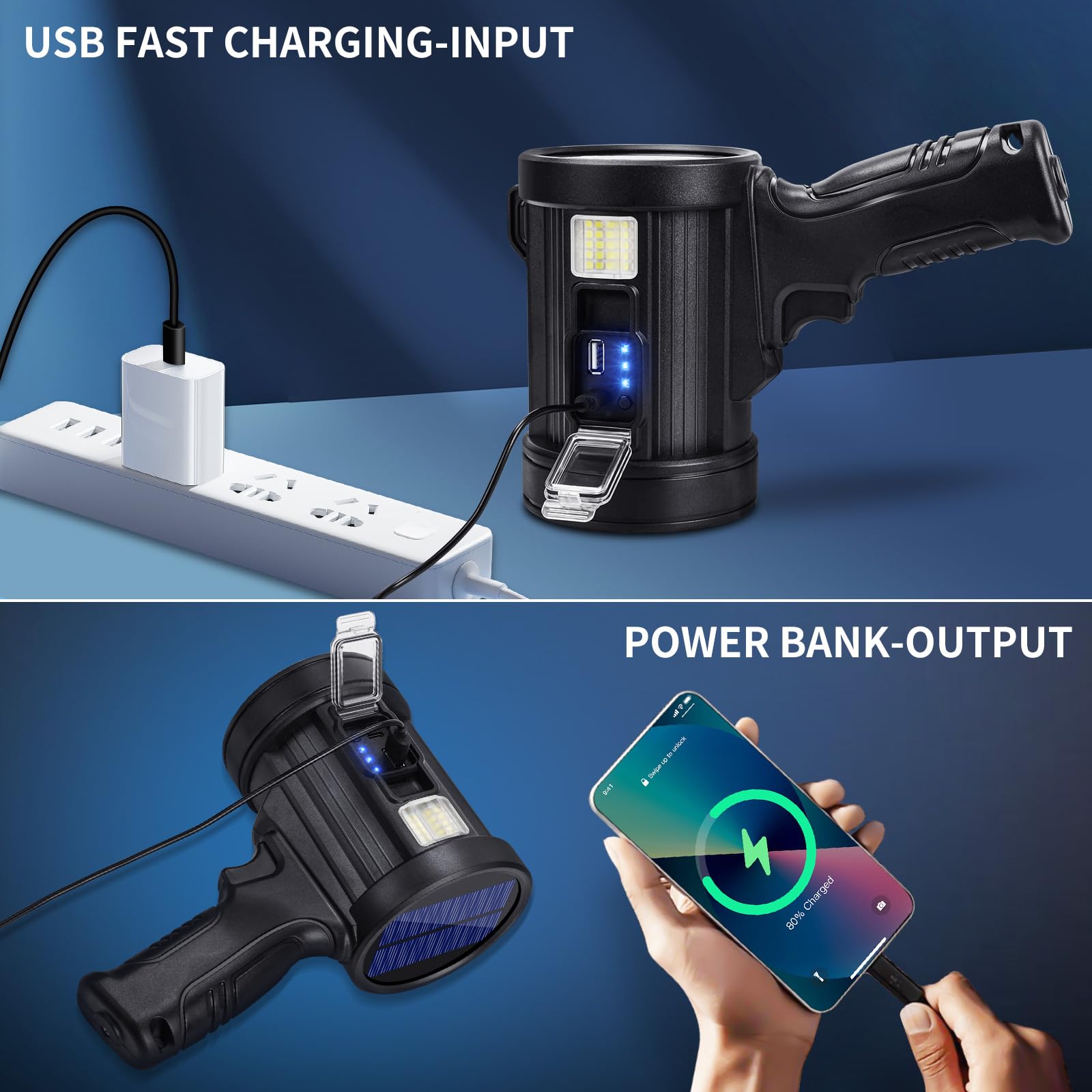 Rechargeable Spotlight, 1000000 Lumens Bright Led Spotlight Flashlight, Long Running Spot Light Searchlight, Outdoor Handheld Sp