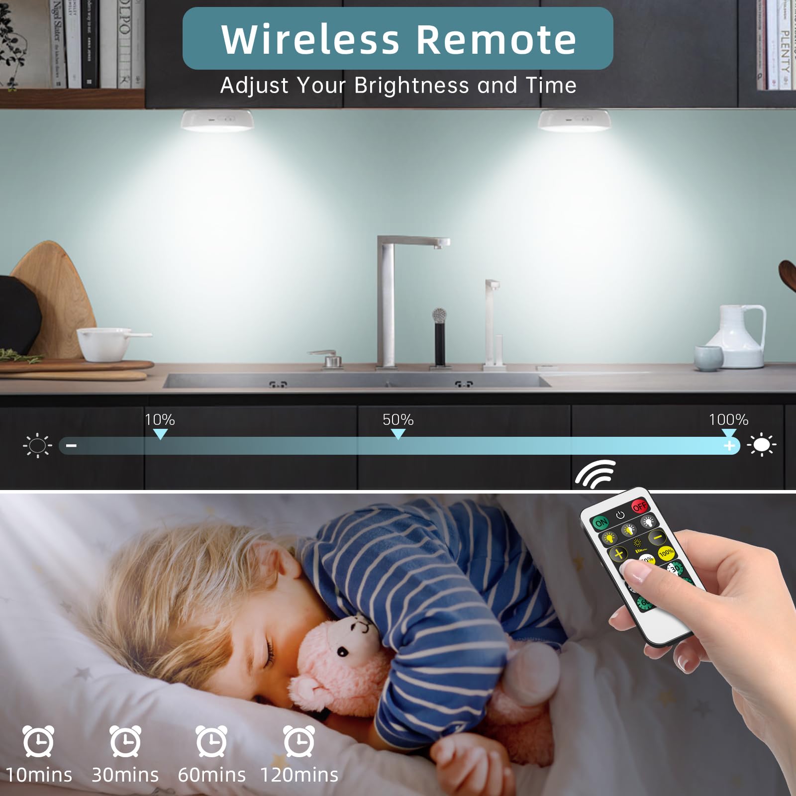 Wireless Motion Sensor Puck Lights With Charging Station, 3 Colors Usb Rechargeable Led Closet Lights With Remote, Dimmable Unde