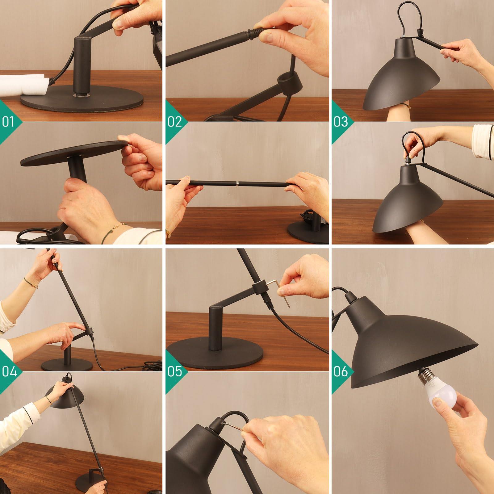 PSDSSHIIS Desk Lamp Modern Industrial 22in Metal Table Lamp Soft White Light 3000K Adjustable Switch White+Brass PS006