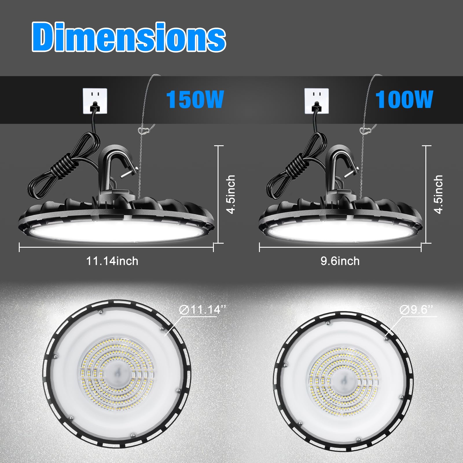 G Gjia 100W Led Ufo Led High Bay Light, 110Lm/W, 120Vac, 5000K Daylight, Ip65 Waterproof, Plug And Play, High Bay Led Shop Light
