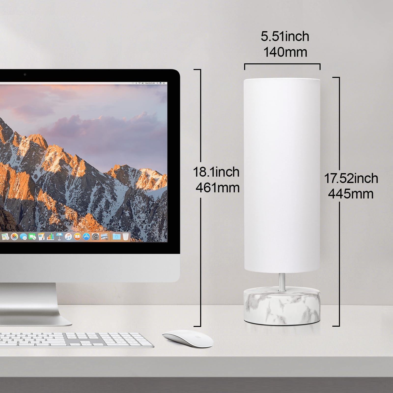 Seaside Village Touch Table Lamp - 3 Way Dimmable, Metal Base with White Marble, 5.51x5.51x17.52 in, White Shade, LED Bulb Included