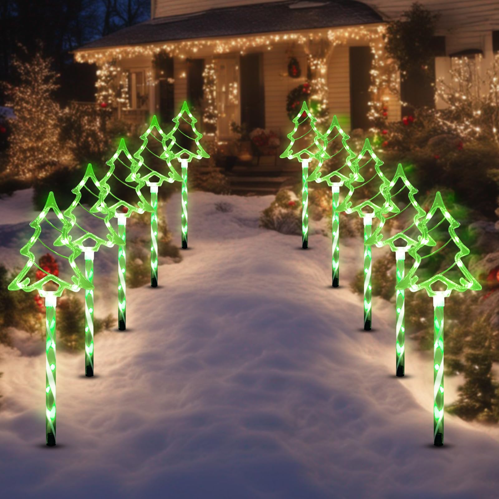 Christmas Solar Pathway Lights Outdoor Decorations  8 Modes Xmas Tree Candy Lights Waterproof Led Garden Stake Light For Walkway Yard Lawn Porch Holiday Decor 5-Pack (Green Tube Tree  5 Pack)