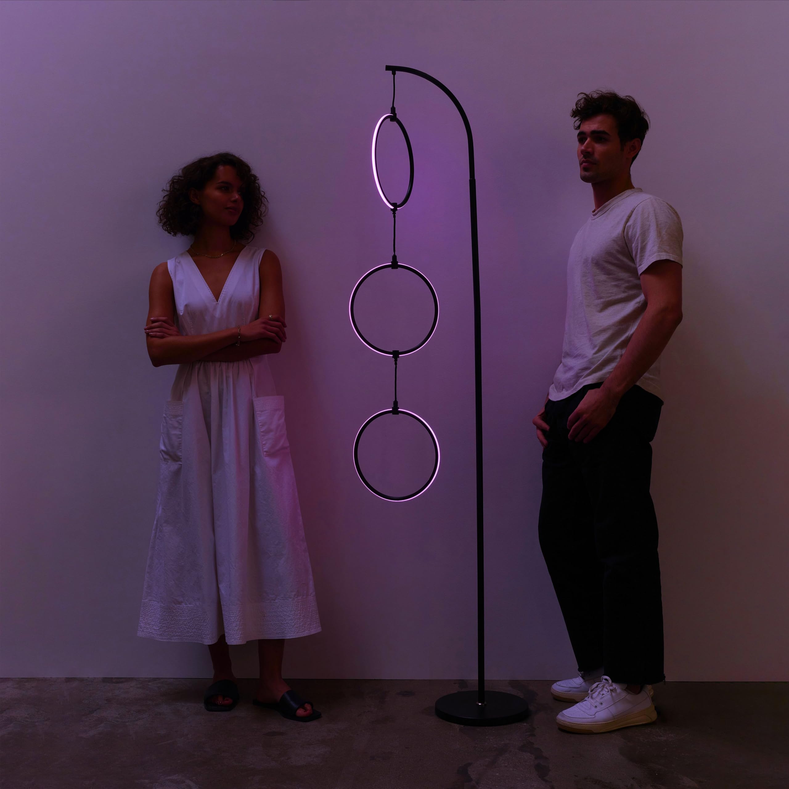 Brightech Nova Modern Color Changing Floor Lamp - Led Lamp With Stunning Rgb Color Gradient And Contemporary 3-Circle Ring-Style