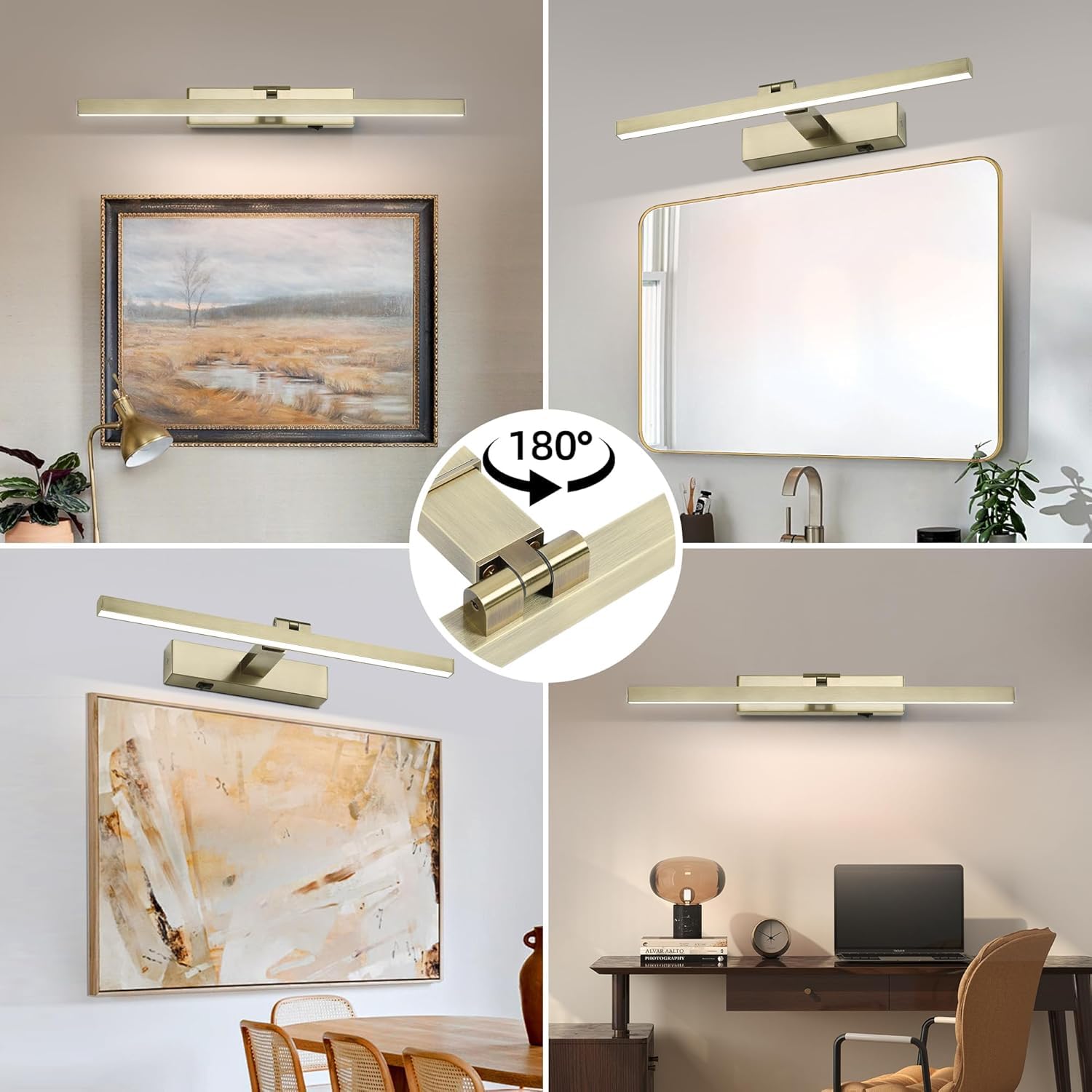 Zitostory Picture Lights For Wall Antique Brass Dimmable Wireless Picture Lights For Paintings Led Wall Light Fixtures Adjustabl