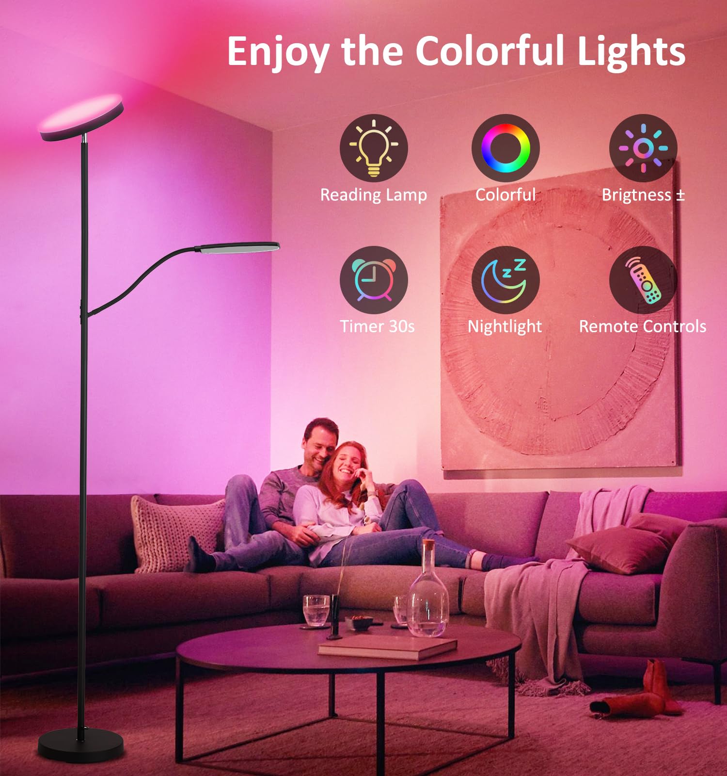 Smart Led Floor Lamp, 24W Super Bright Floor Lamps For Living Room, 2 In 1 Color Changing Rgb And White Light & Brightness Dimma