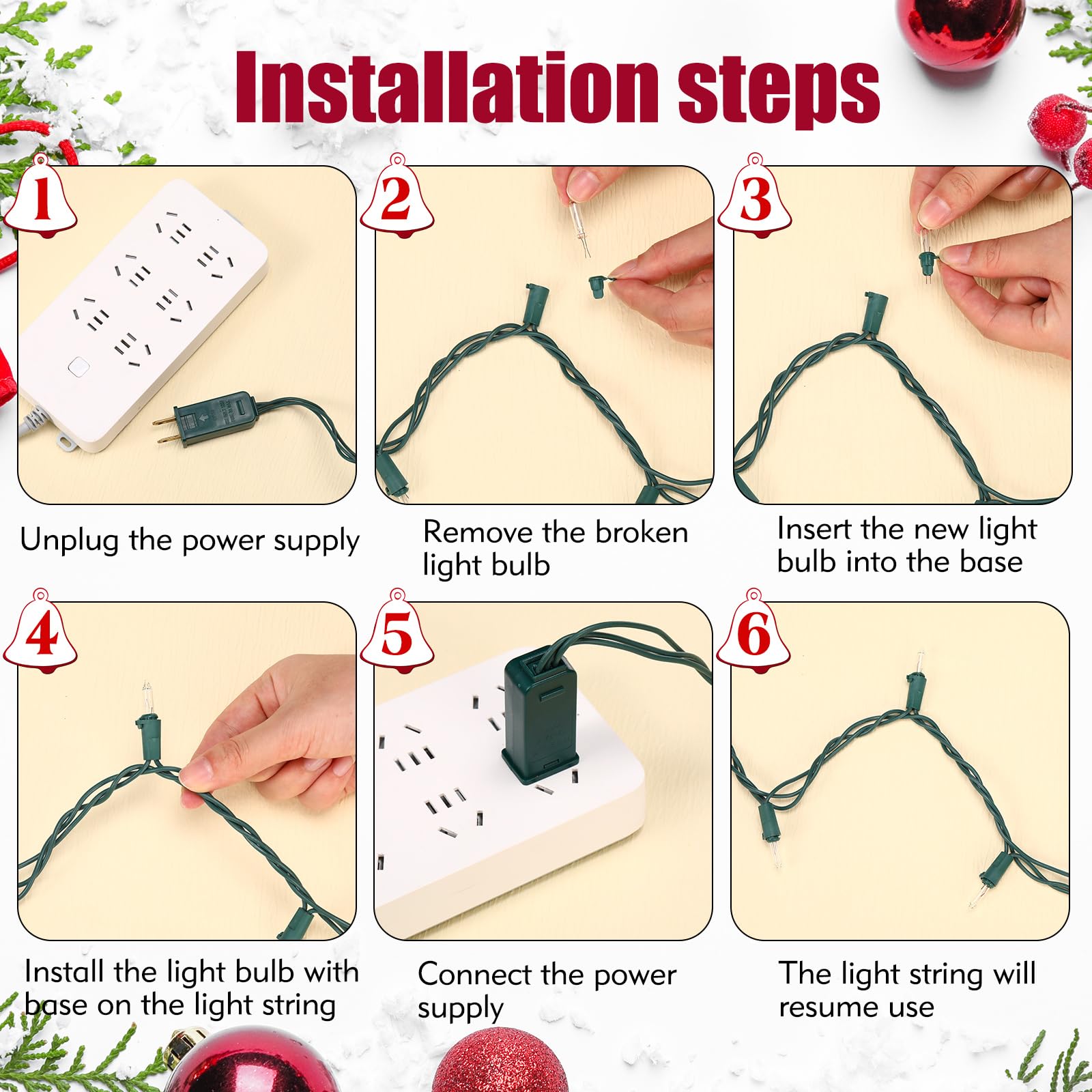 Mudder 100 Pcs Christmas Mini Replacement Light Bulbs, Warm White, 2.5V*0.1A, Indoor/Outdoor String Lights for Holiday Decor