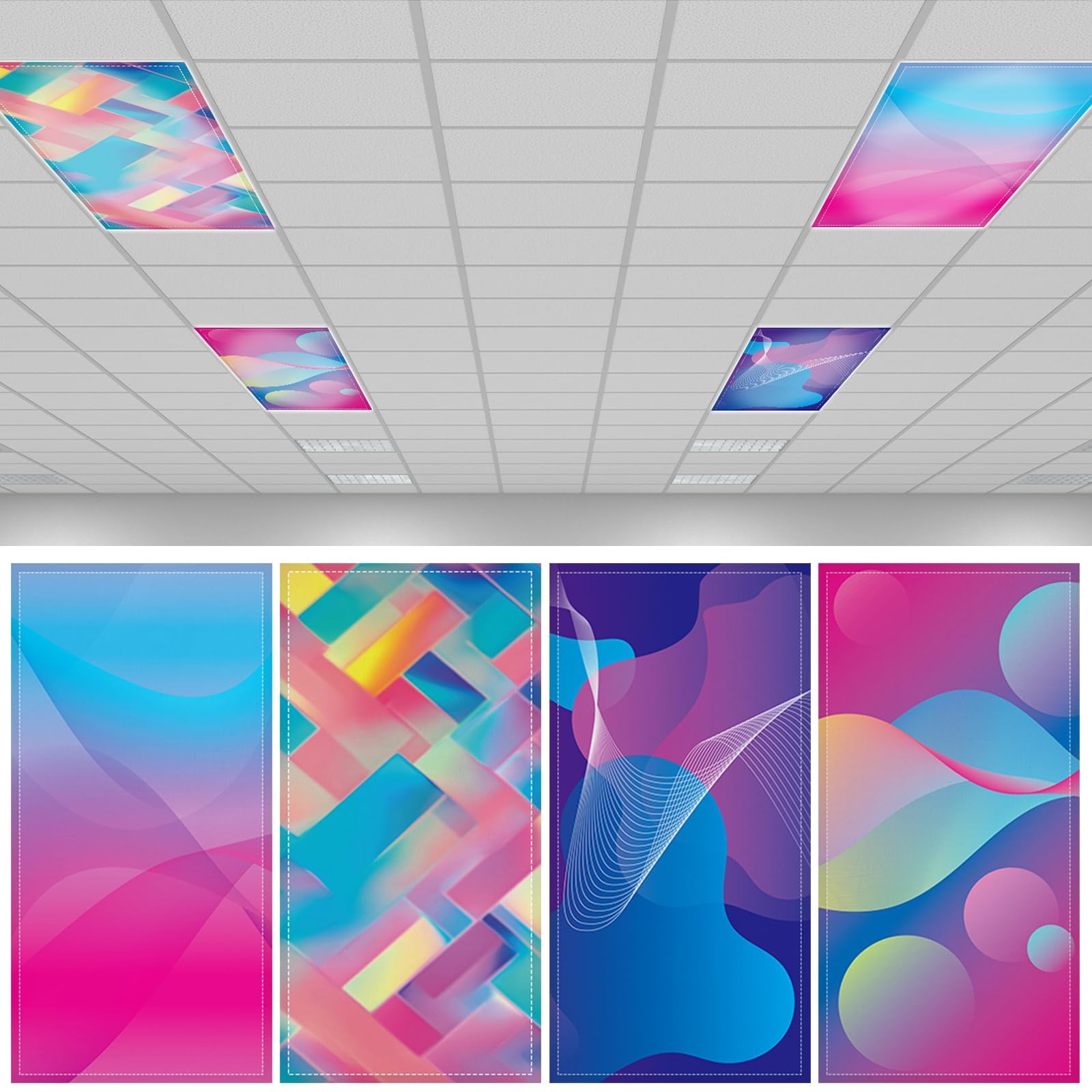 QOUBAI 4PCS Fluorescent Light Covers  4x2 Feet Magnetic Light Cover Fluorescent Lights Shade Panel Positive Inspirational Ceiling Lights Filters for Office Classroom Home Drop Ceiling Neon