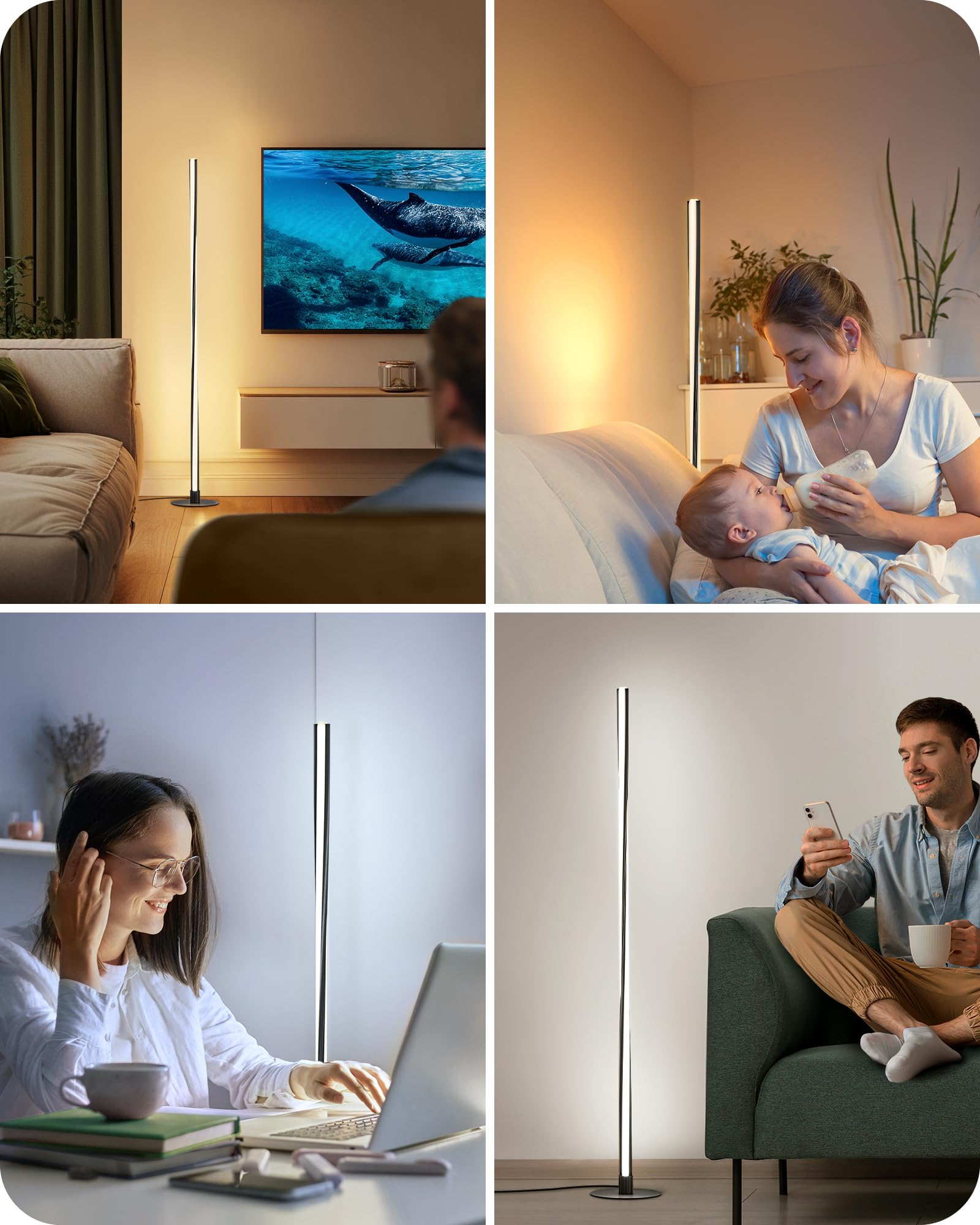 EDISHINE Helix LED Floor Lamp, 56 Tall Corner Lamps 2700K-6000K Dimmable, Remote Control & Foot Switch, Modern Minimalist Pole L