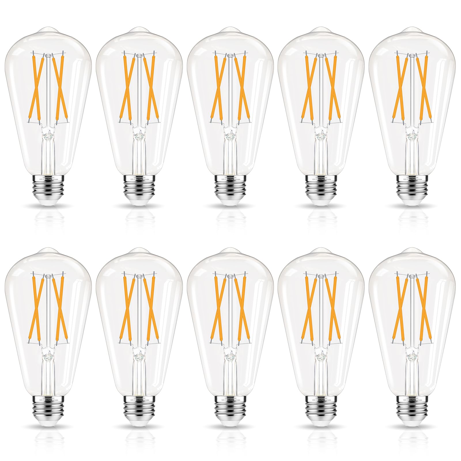 Gvvoohome Led Edison Bulbs Dimmable, E26 Bulb 60 Watt, Soft White 2700K, St58 Vintage Light Bulbs, 90+ Cri, 6W 600Lm, E26 Medium