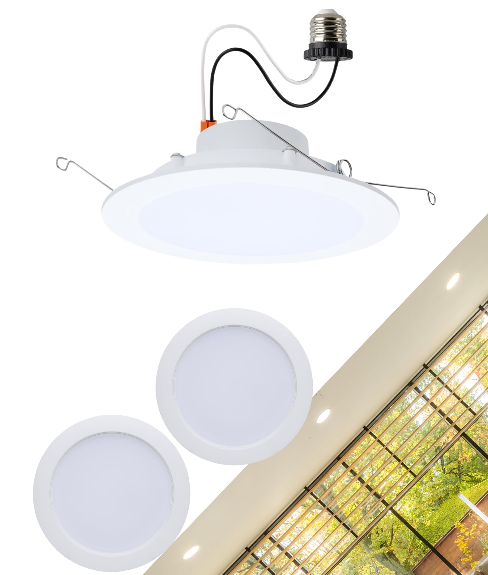 Satco S11892 10 Watt 6-Inch LED Downlight Retrofit Flat Wafer Round Matte White Finish CCT Selectable 2700K 3000K 3500K 4000K 50