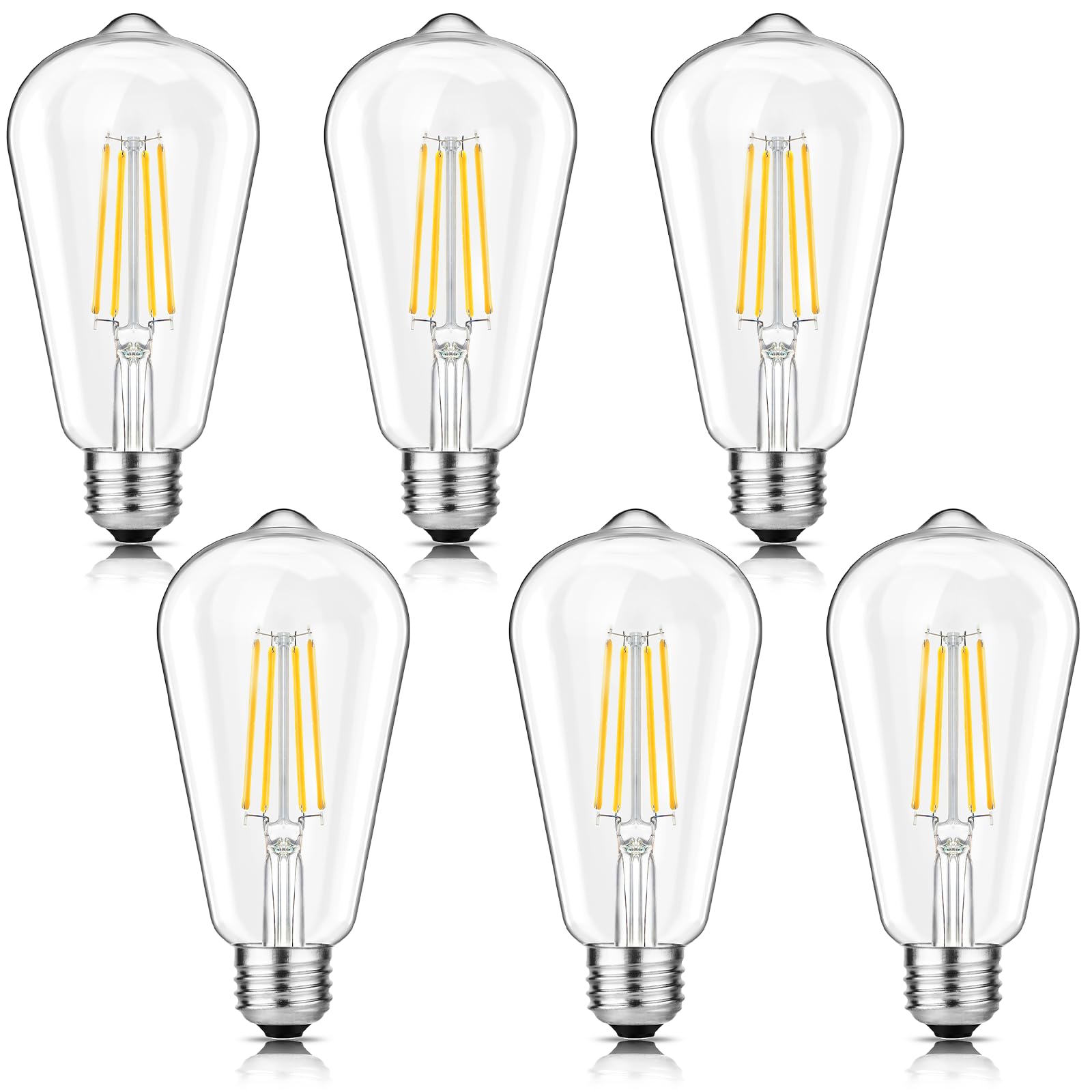Svater Vintage LED Edison Bulbs ST58, 6W Warm White 2700K, Dimmable, Clear Glass, E26 Medium Base, 6 Pack