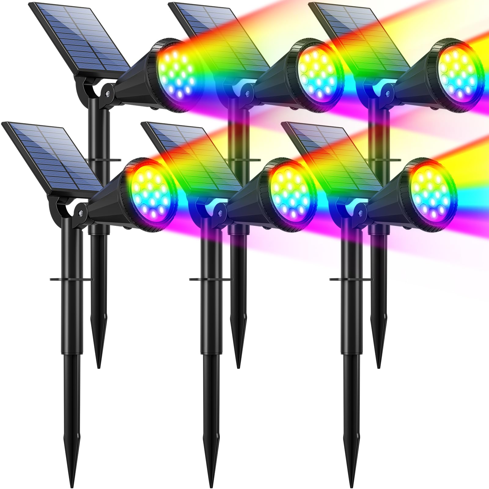 WELALO Solar Color Changing Spot Lights Outdoor Waterproof for Flag, [6 Pack/7 Modes] Multicolor Landscape Spotlights 180 Adjust