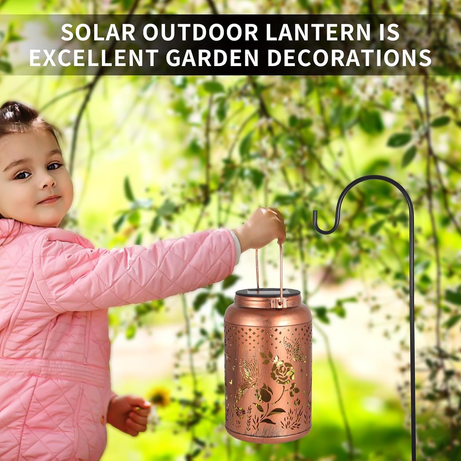 Tepaken 2 Pack Solar Lanterns Outdoor Waterproof, Butterfly Rose Garden Decor Birthday Gifts For Women Mom Grandma Hanging Solar Lights Metal Solar Decoration Outside For Yard, Patio, Lawn, Pathway