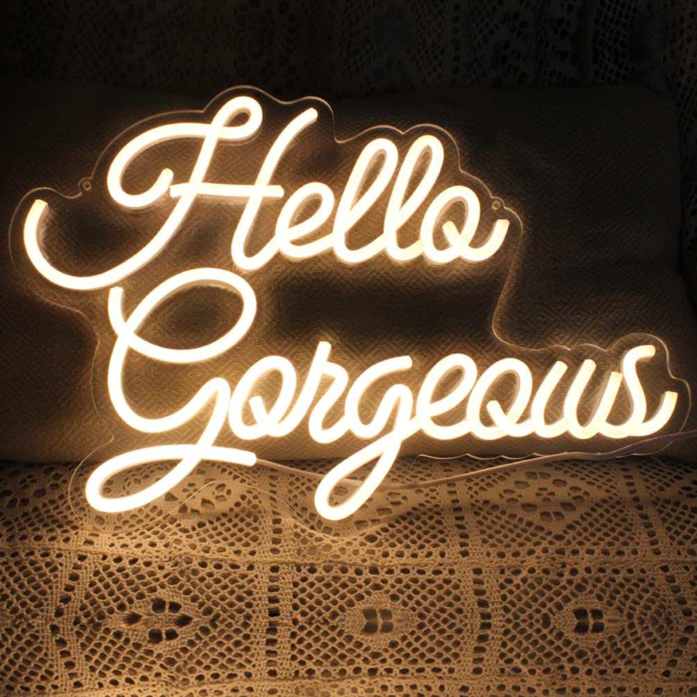 DAKABUKA Neon Sign - Hello Gorgeous LED Light, Dimmable, 16.5inx11in, Warm White, Model NL008-hello gorgeous Bwarm