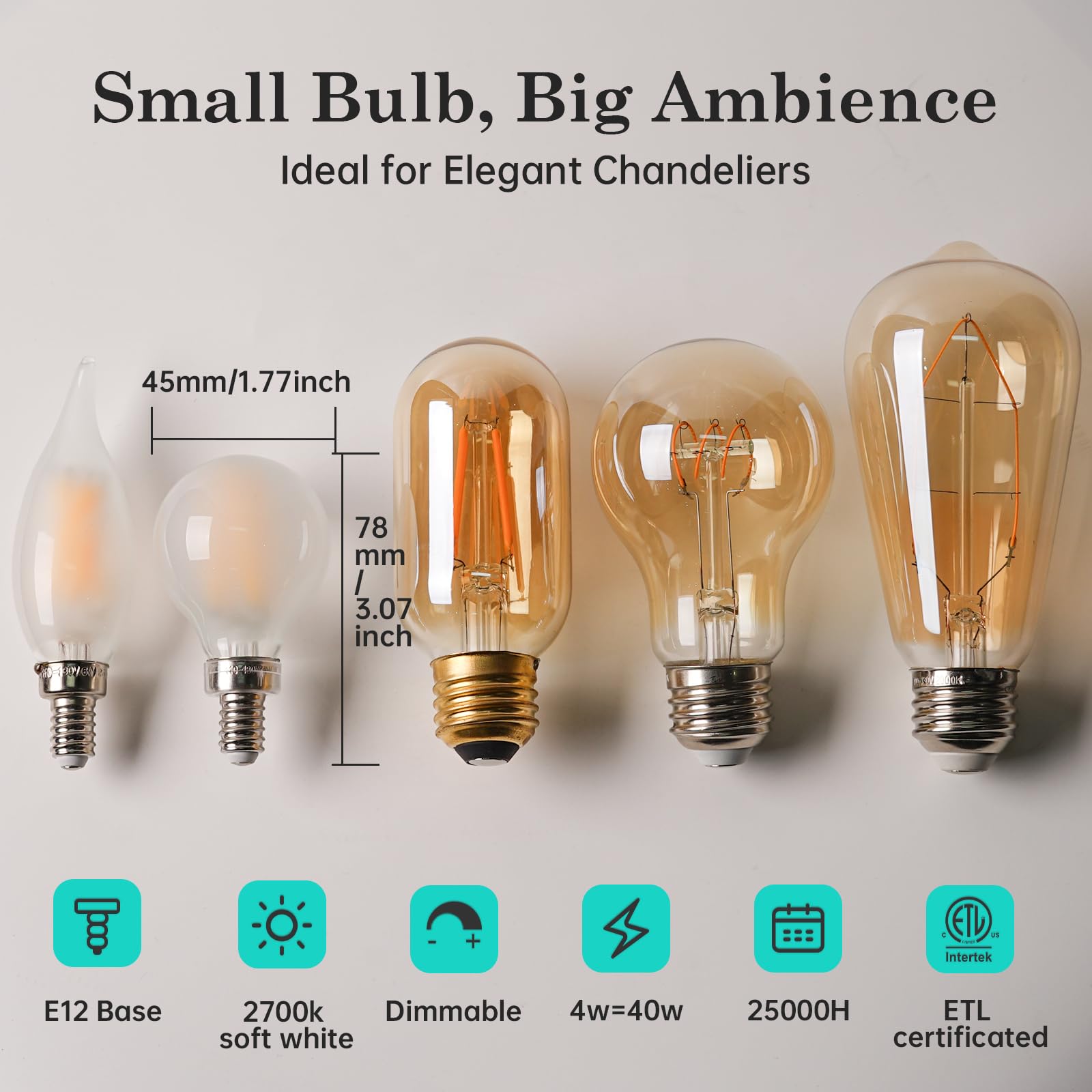 Amdtu E12 Led Bulb 2700K Warm White Dimmable Frosted Globe Edison Small Frosted Glass Soft Light 40W Equivalent Eye Comfort For