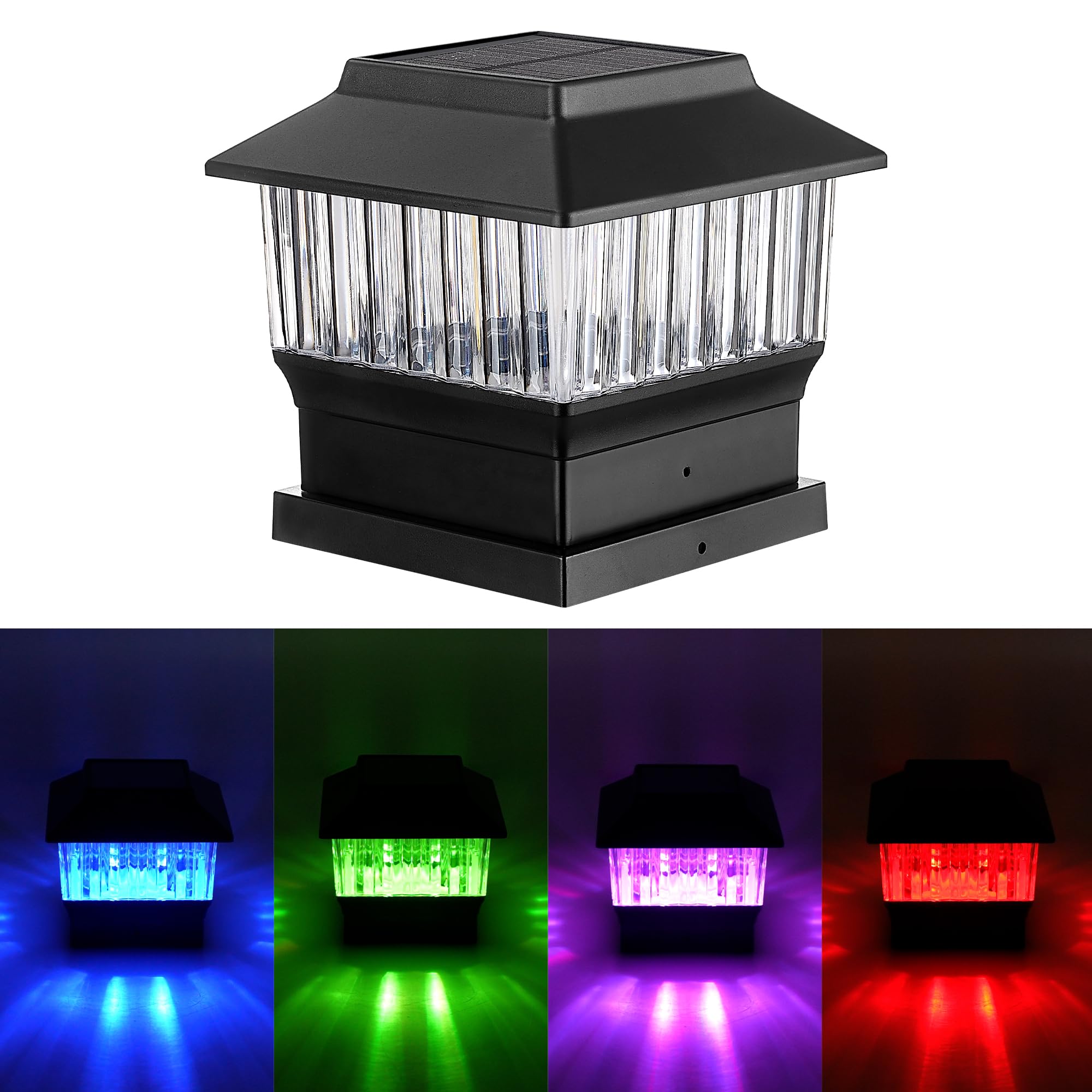 Moon-De-Age Rgbw Solar Post Cap Lights - 50 Lumen Led For Fence, Deck & Garden, Black, 1