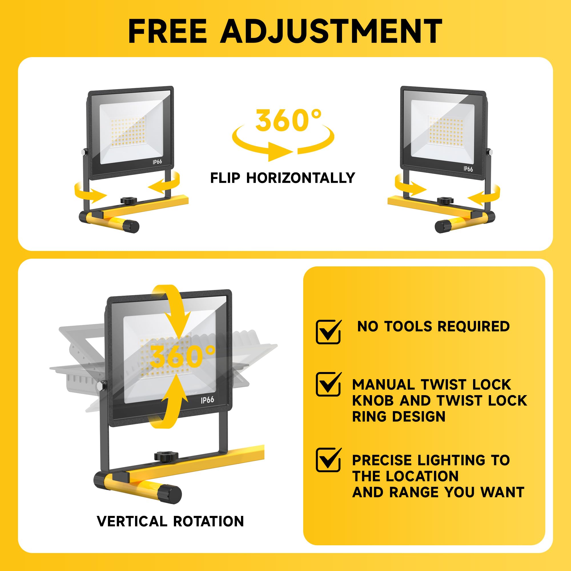 Toprated Plug In Led Work Light With Stand,28000 Lumen 110V 4 Adjustable Head Outdoor Flood Lights,Foldable Mechanic Light With