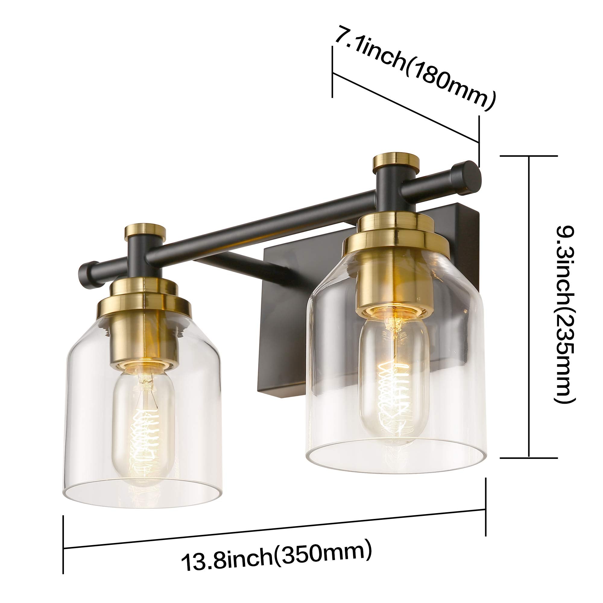 SOLFART Vintage Wall Lighting Sconce 2 Lights Black Brass Glass Shade Model 7900-2
